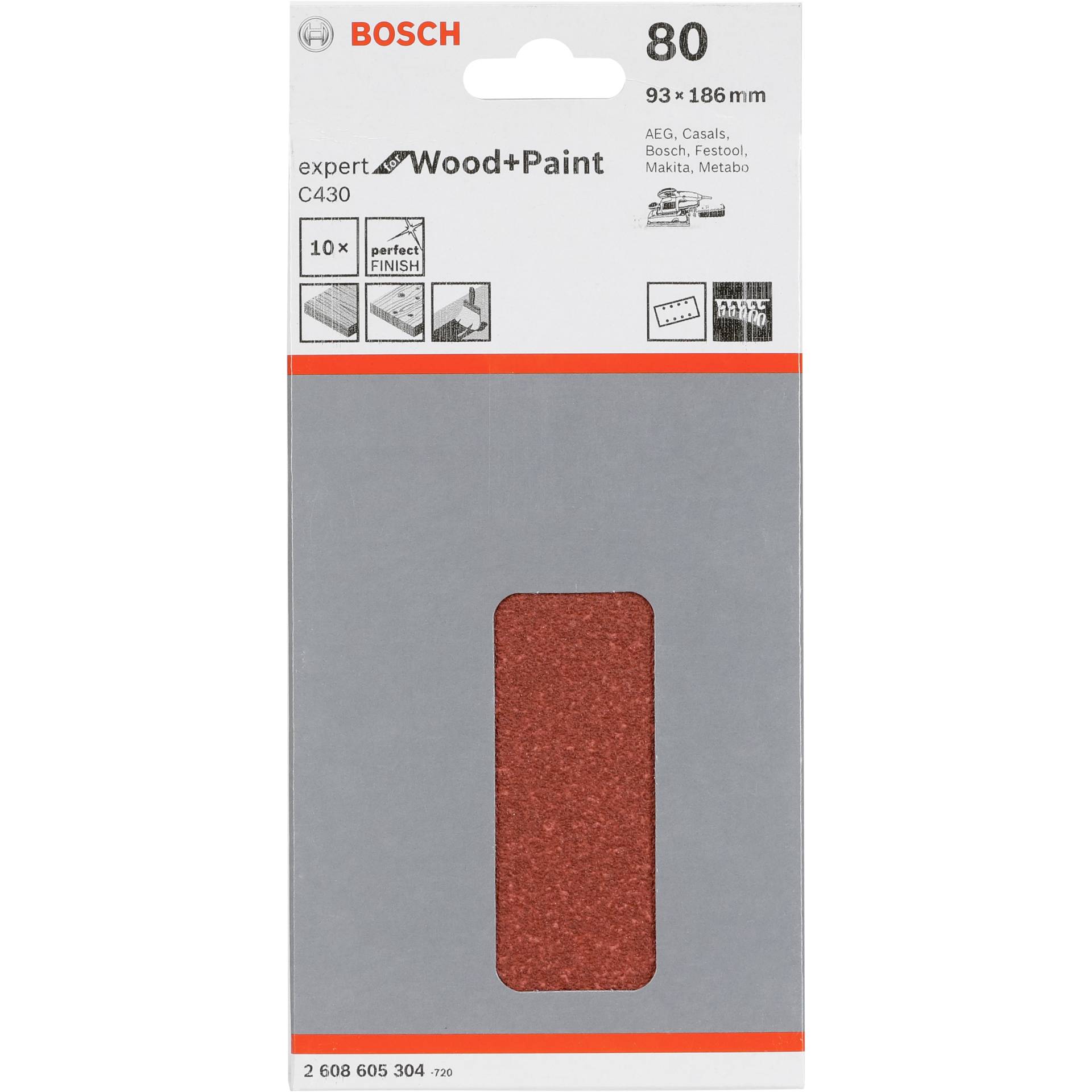 Bosch Schleifblatt C 430 Holz +  Lack 93x186MM Körnung 80 10 St.