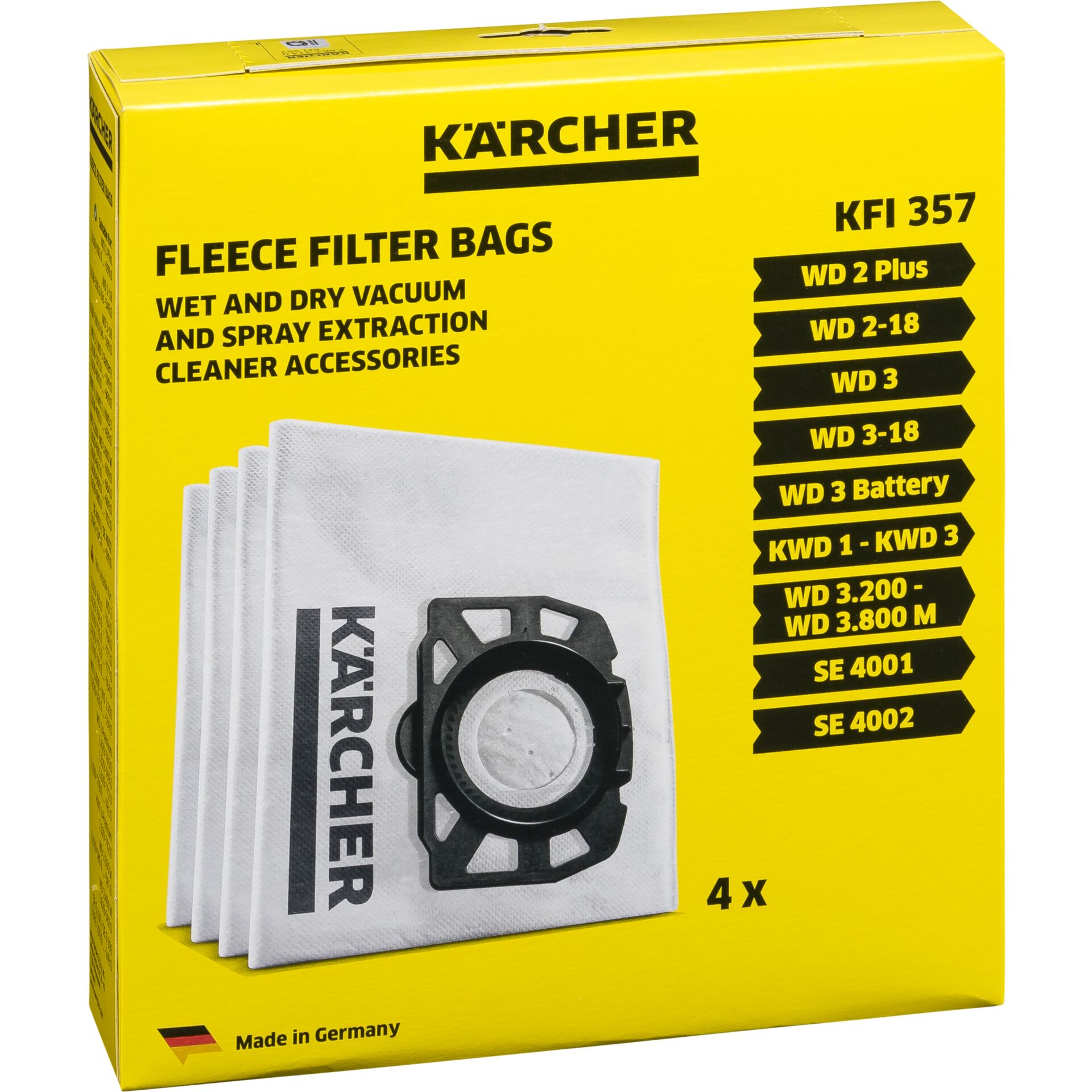 Fleece-Filterbeutel, Staubsauger, Kärcher, 3-Schicht, Packung 4