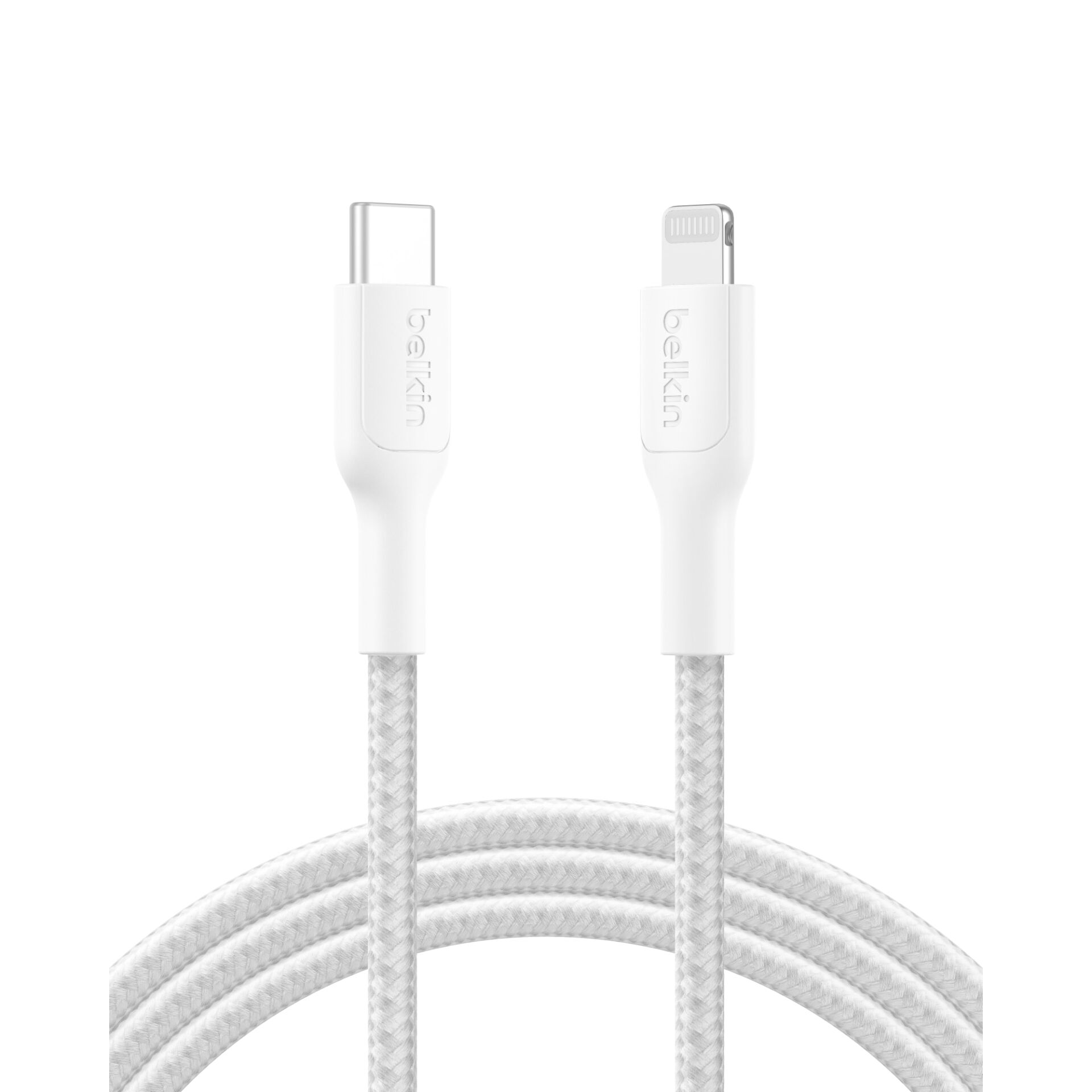 Ladekabel, USB-C, Lightning, geflochten, Weiß