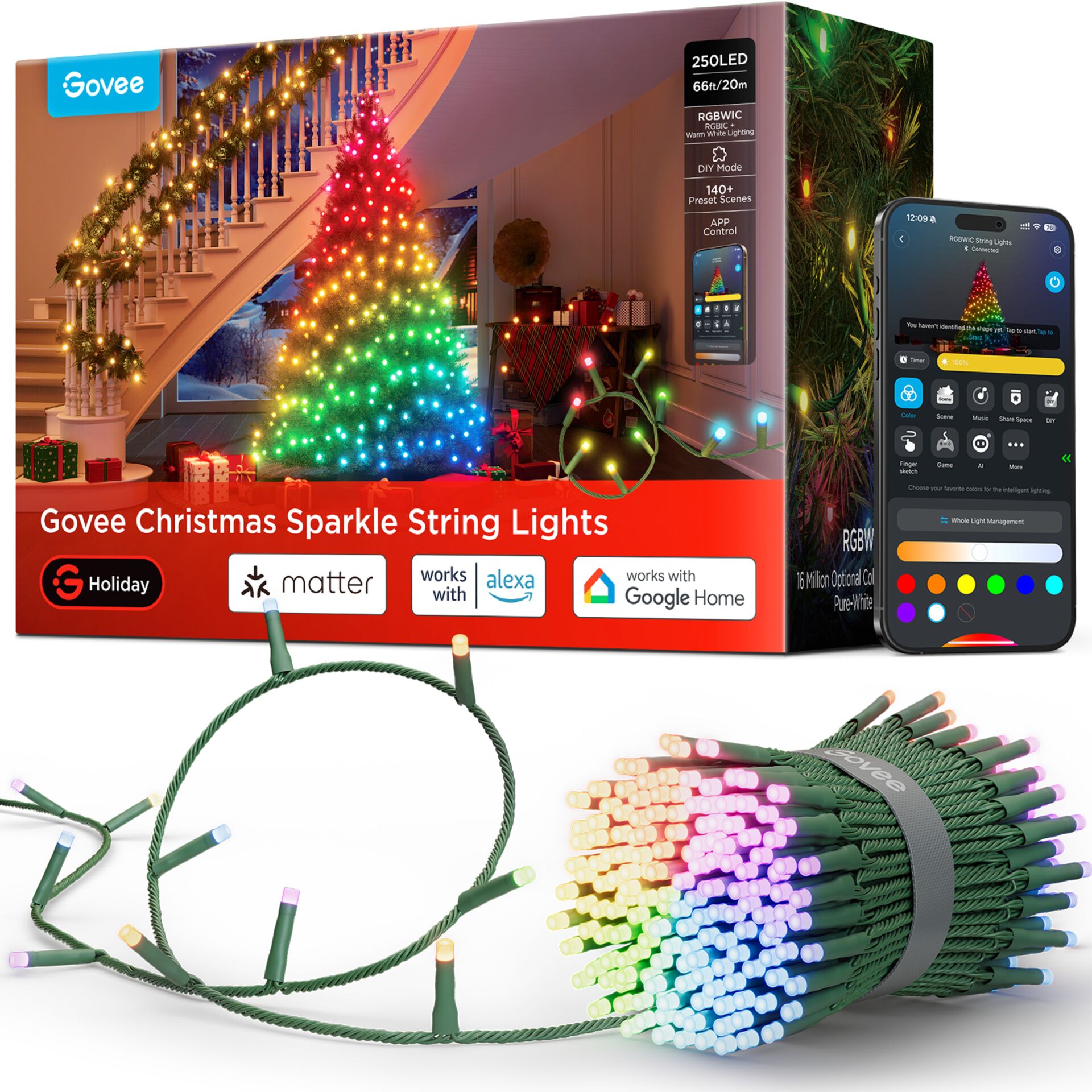 Weihnachtslichter, Lichterkette, RGB-LED, Kugel-Lichterketten, Dekor