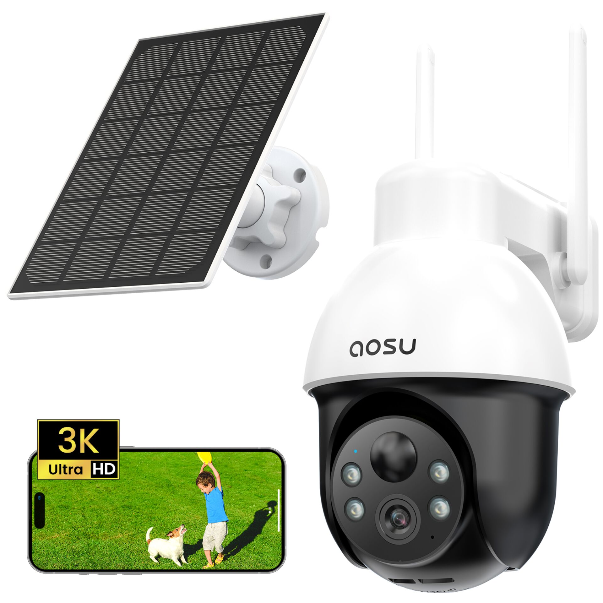 Kamera, Überwachungskamera, Solarpanel, Wandhalterung, 3K Ultra HD