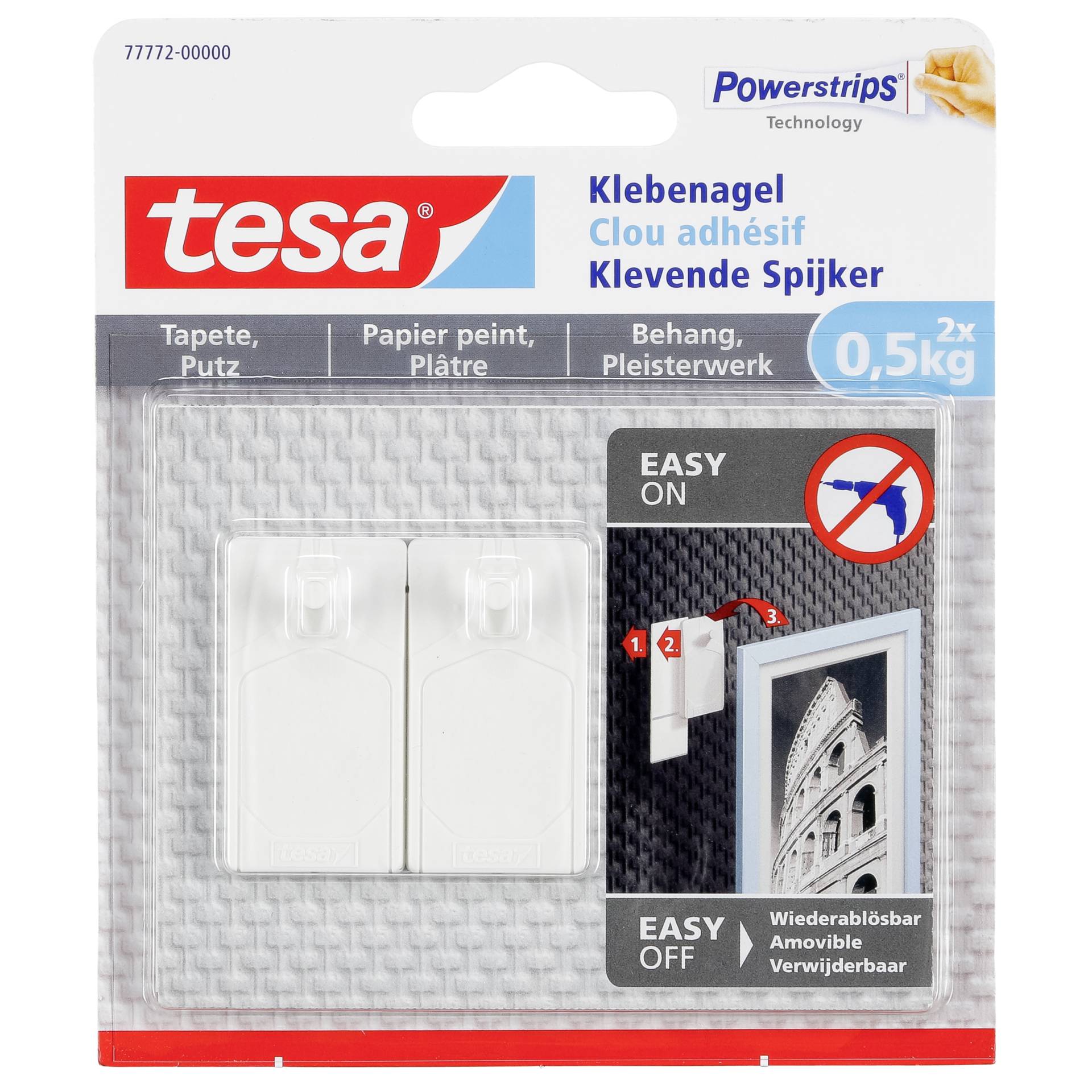 1x2 Tesa Klebenagel für Tapeten  und Putz (0,5 kg)          77772