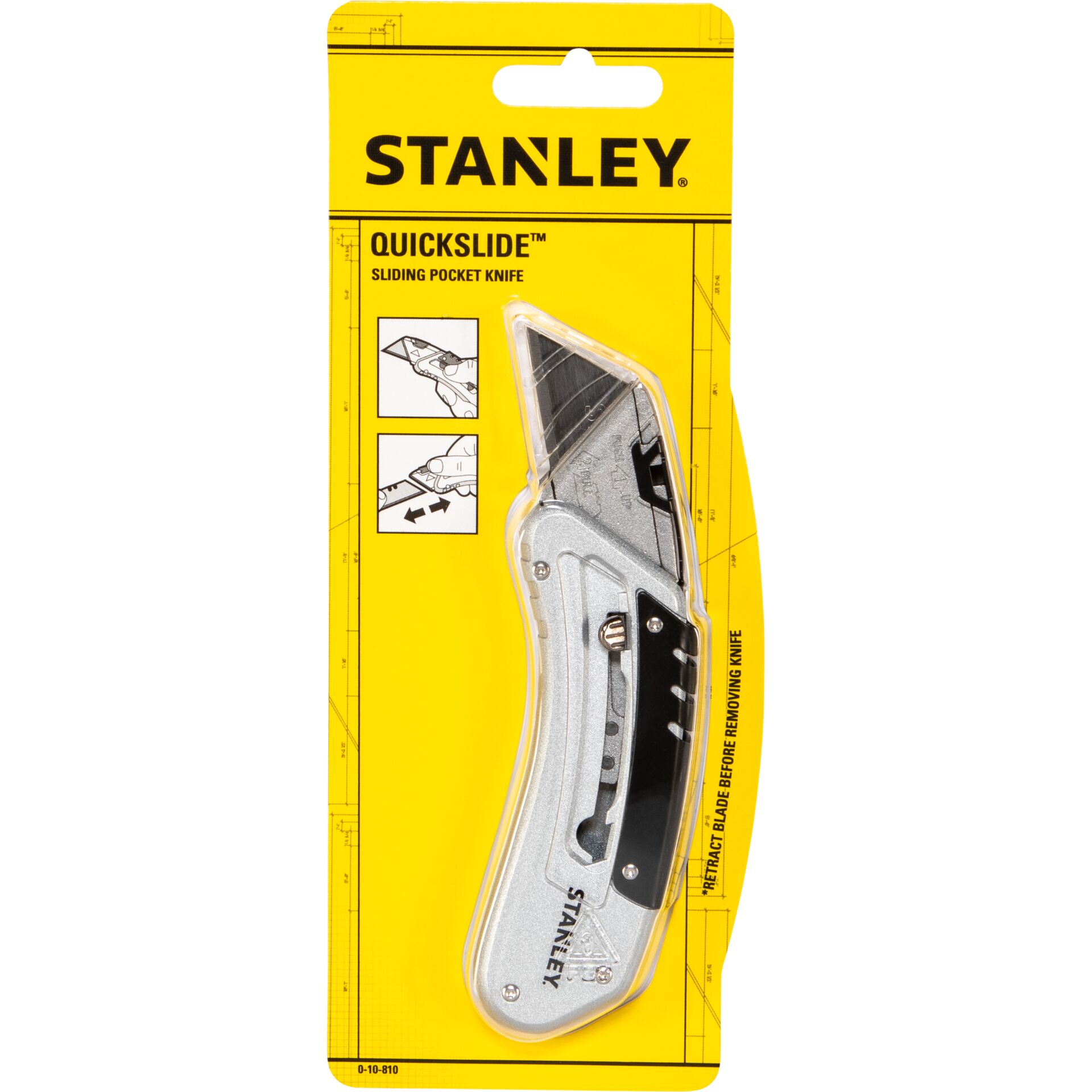 Stanley Utilitymesser, Ausschneider, ausziehbare Klinge, Silber Schwarz, ergonomischer Griff, Geführtes Taschenmesser, Stanley Quickslide, Klappmesser, Klingenmesser, Pocket Knife