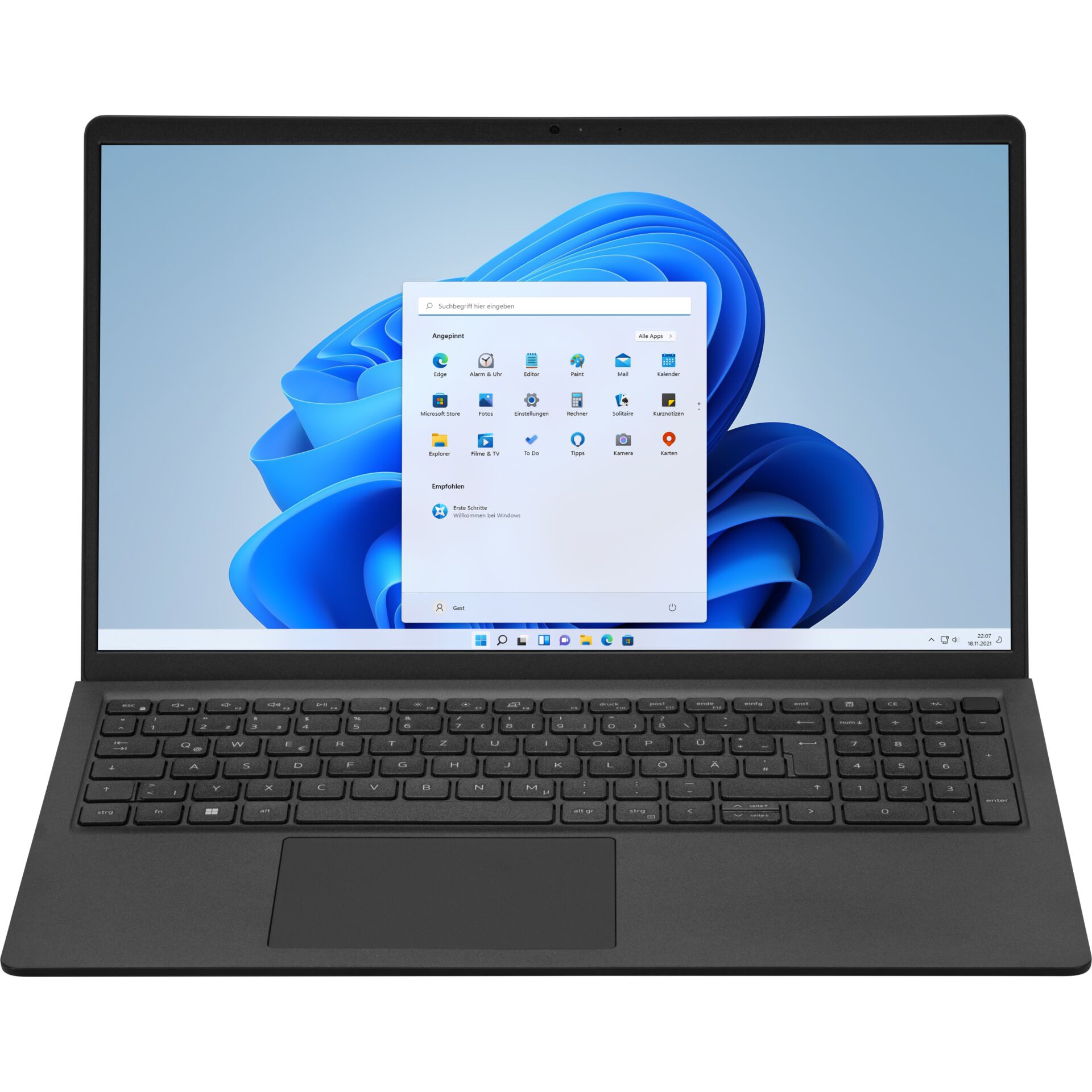 Laptop, Notebook, Windows-Laptop, schwarles Gehäuse, Tastatur mit Touchpad