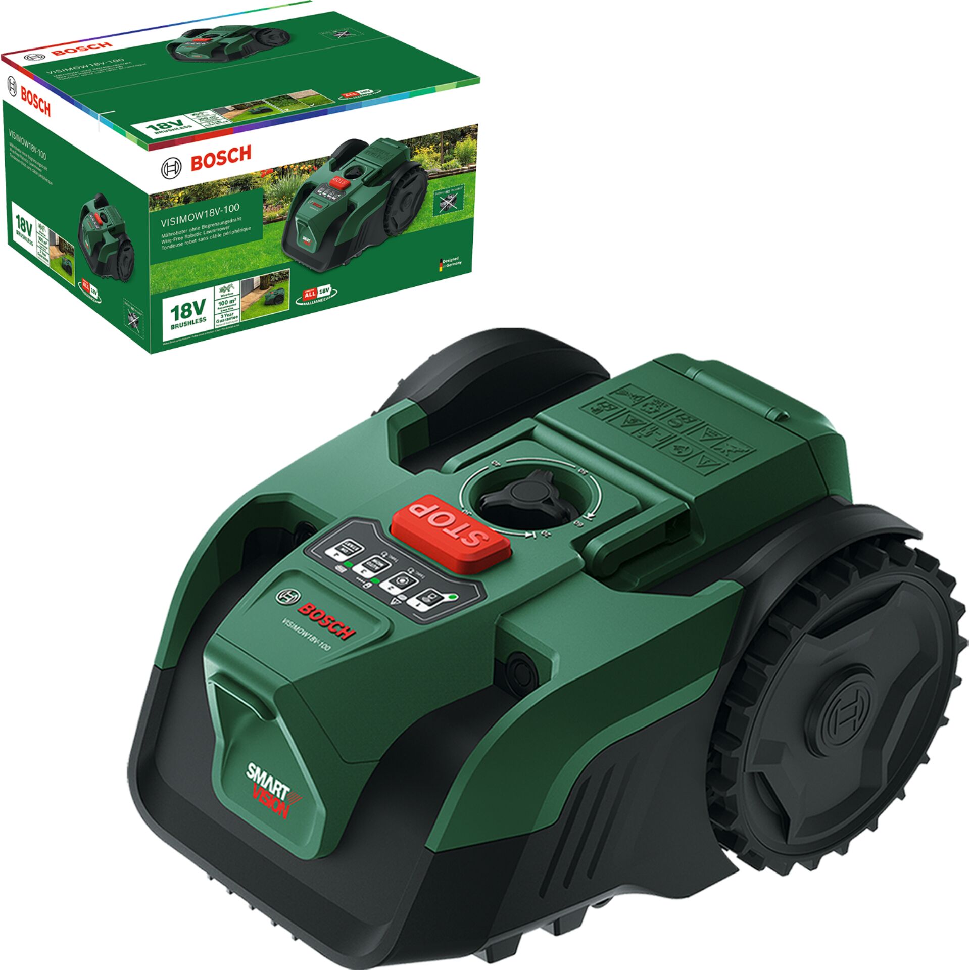 18V, Rasentrimmer, Laufwerk-Rad, Schneideinheit, Bosch-Smart-Visomow