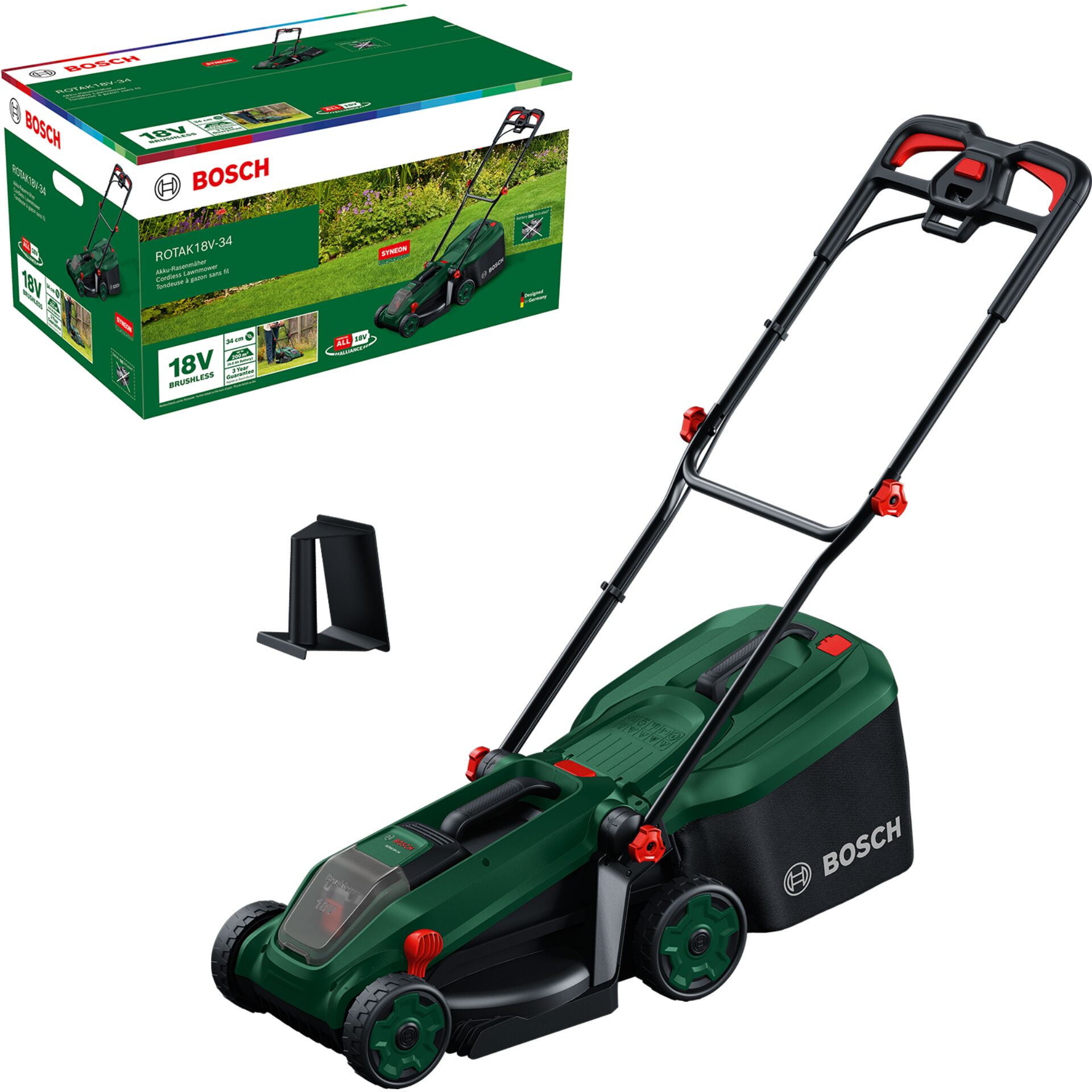 Rasenmäher, Akku-Rasenmäher, 2-in-1?, Grün/Schwarz, Beschriftung BOSCH