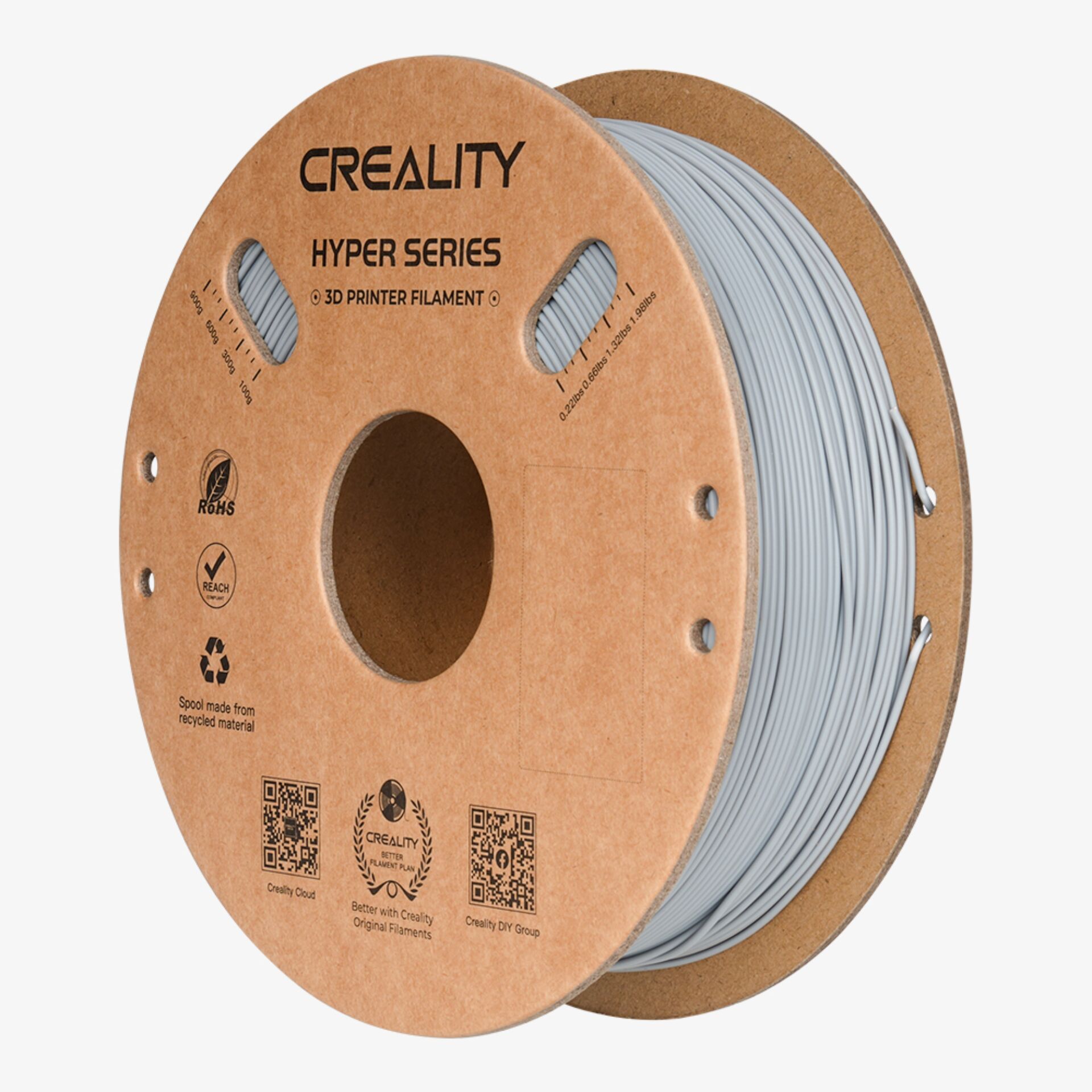 3D-Druck-Filament, PLA-Filament, Spule, Grau, Runder Scheibenrand