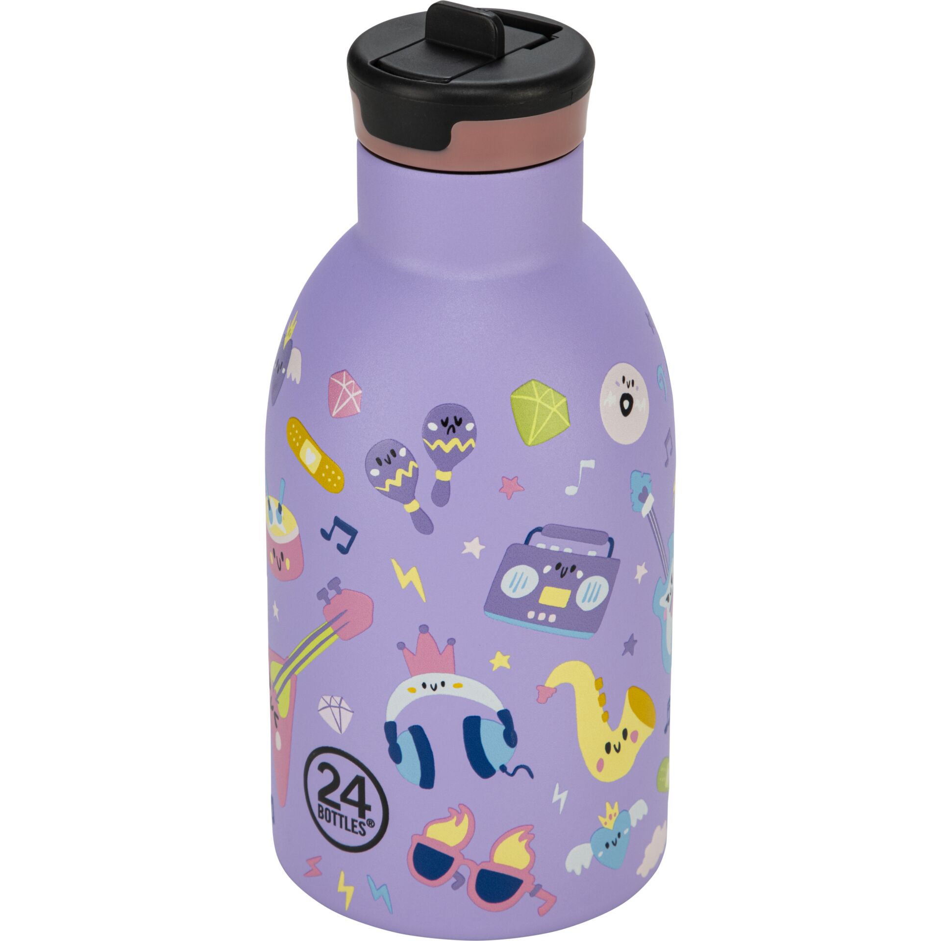 Wasserflasche, Trinkflasche, Kunststoff, Lila Farbe, Motivdruck