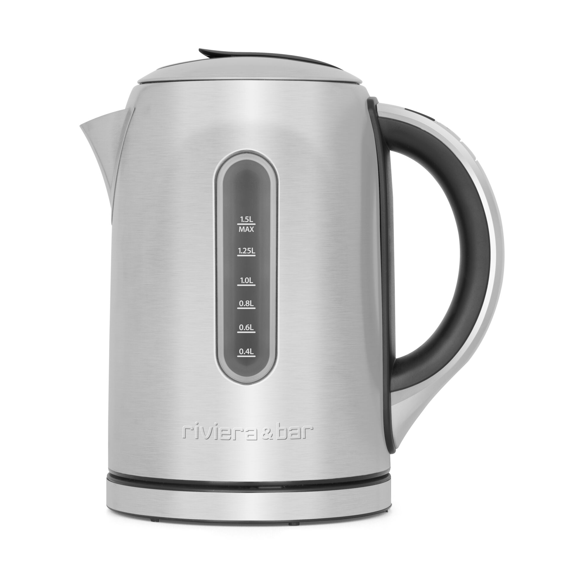 Elektrischer Wasserkocher, 1.5L Max, Edelstahl, Wasserstandsanzeige, Schwarz-Griff
