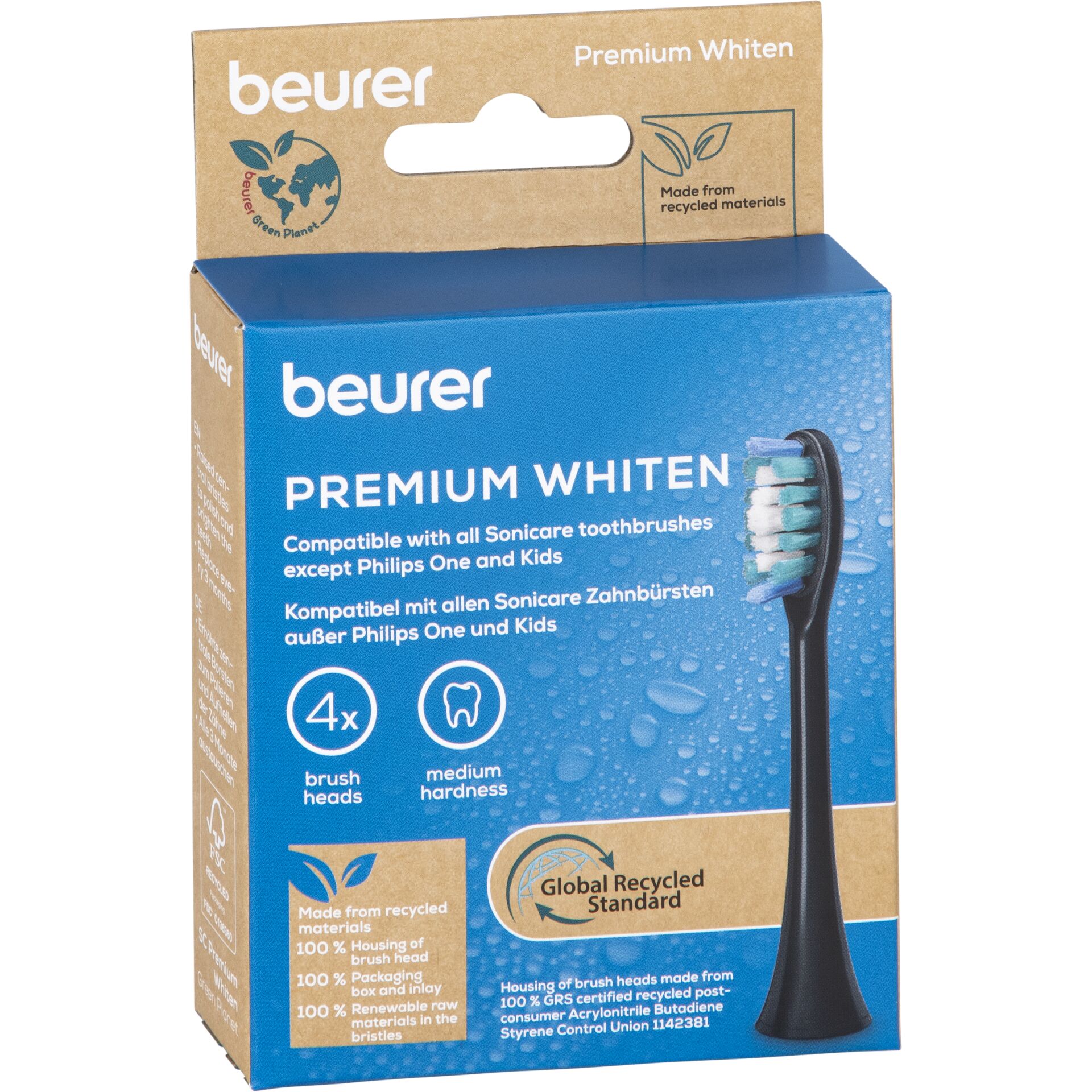 Zahnbürstenkopf, Weiß, Premium, Schallzahnbürsten, 4x Köpfe