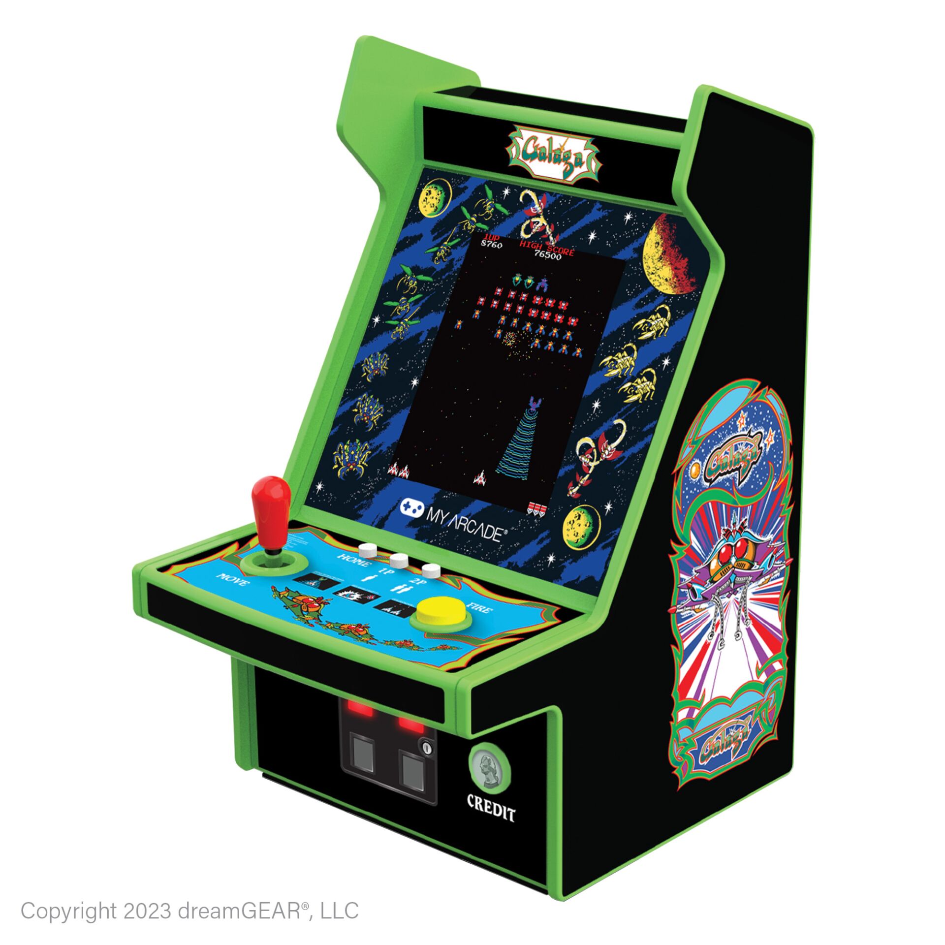 Arcade-Kabinett, Mini-Arcade, Grünes Arcade, Retro-Spiel, Münzfach