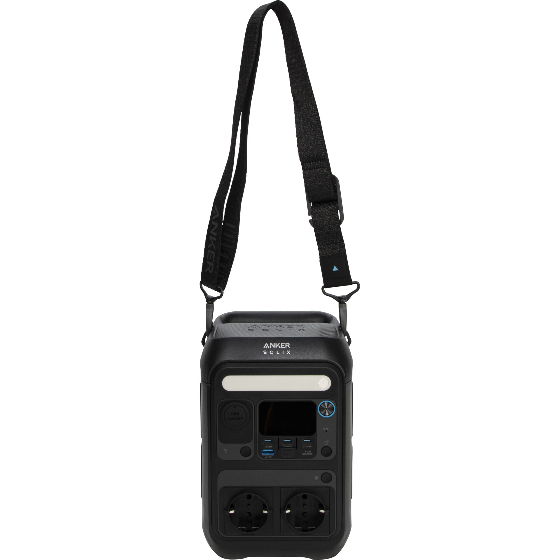 Power station, Portable inverter, USB ports, Two-socket outlet, Shoulder strap