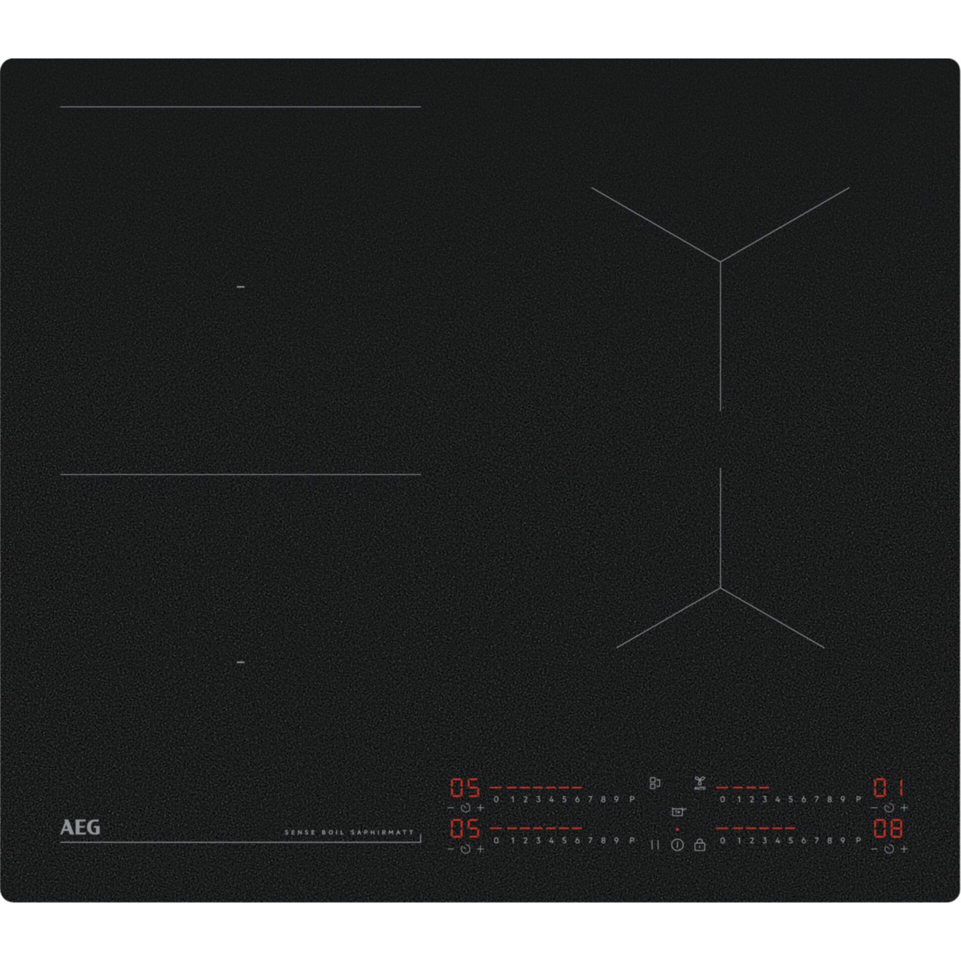 induction hob, electric cooktop, black glass, touch controls, Aeg