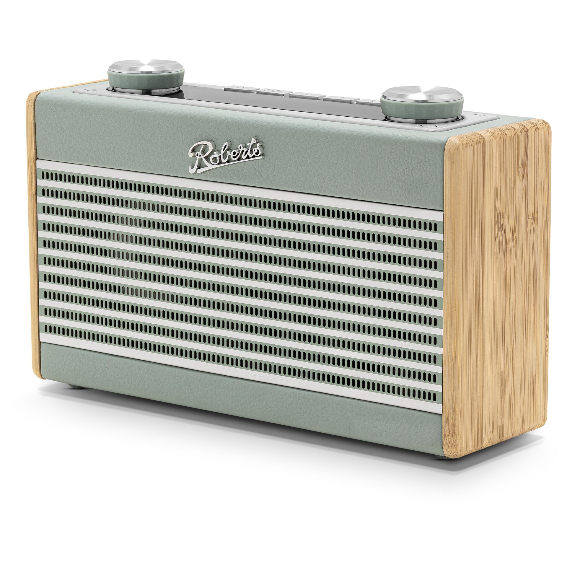 portabler Lautsprecher, Bluetooth-Lautsprecher, Textur Stoff, Holz-Seiten, Retro-Design