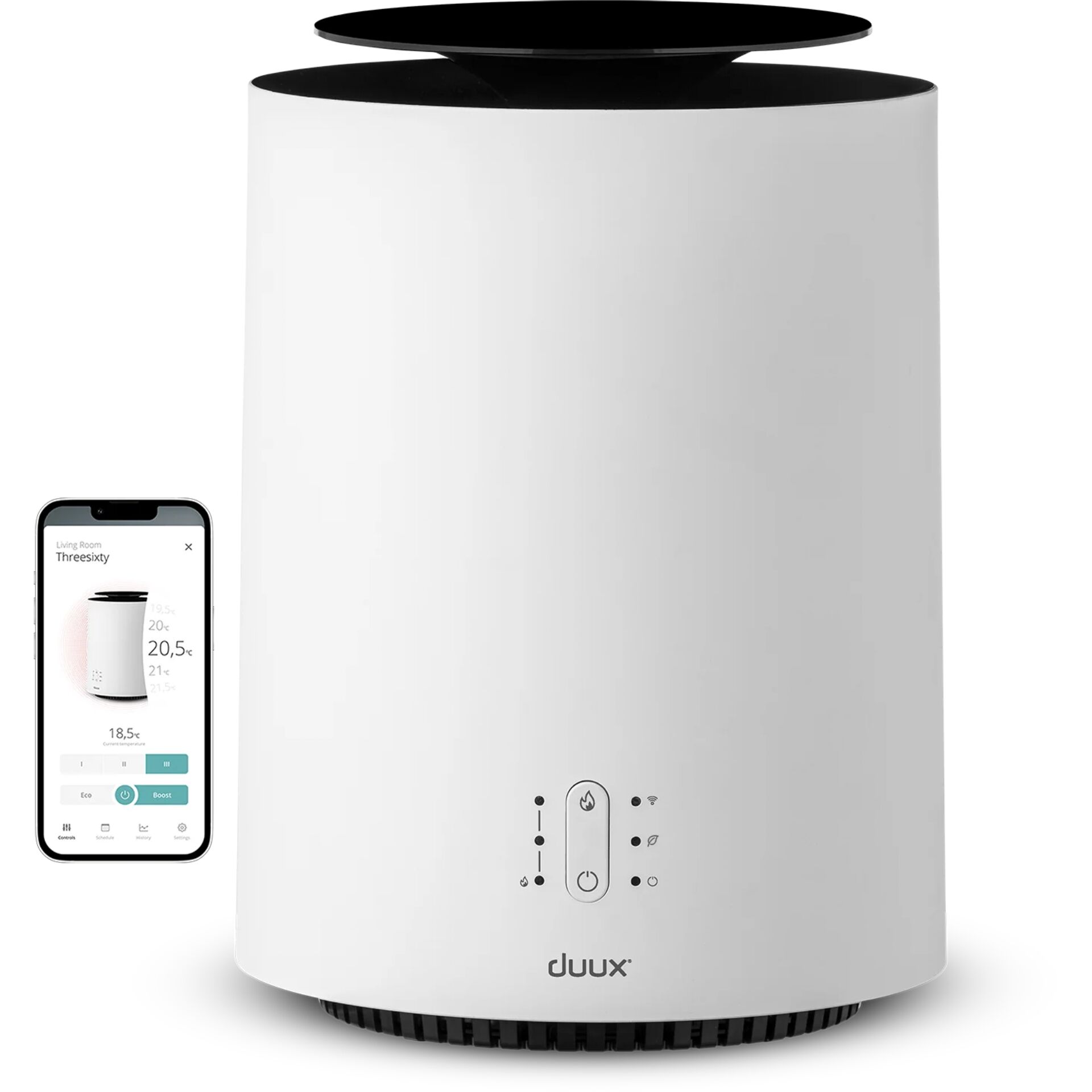 Luftbefeuchter, weißer Zylinder, Smart-Luftbefeuchter, Appsteuerung, Ventilatorähnlich?