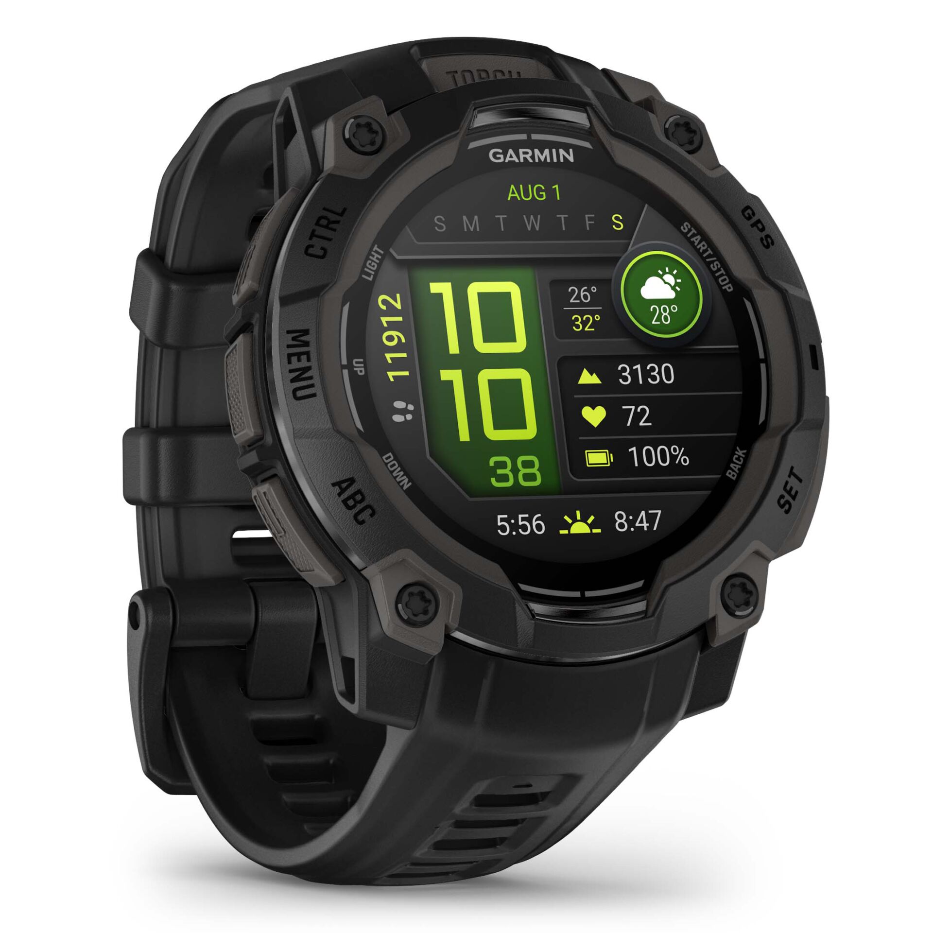 Smartwatch, GPS-Uhr, Digitalanzeige, Gummiarmband, Schwarz