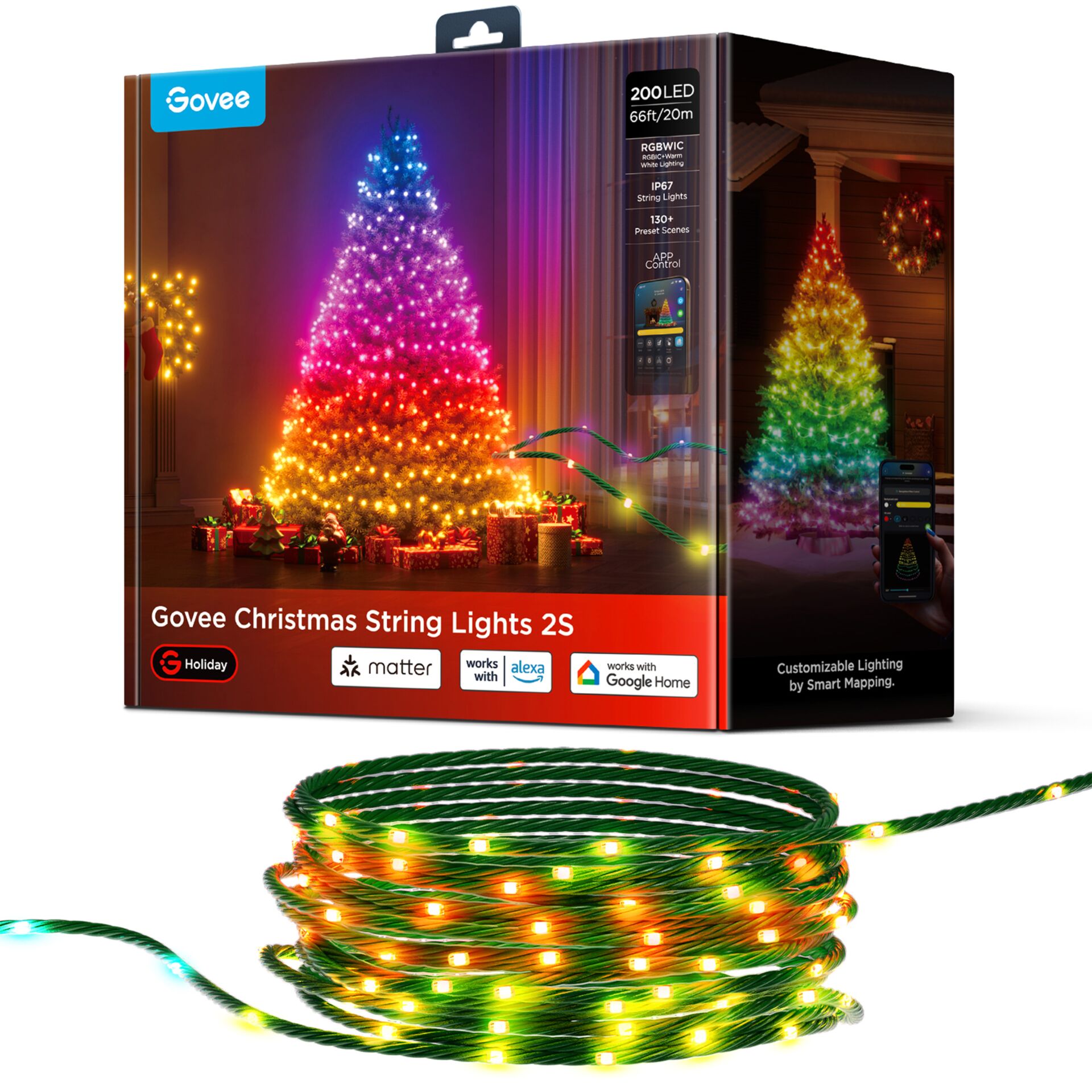 Christbaumlichter, LED-String-Lichter, bunt, Lichterketten, Girlanden-Kabel