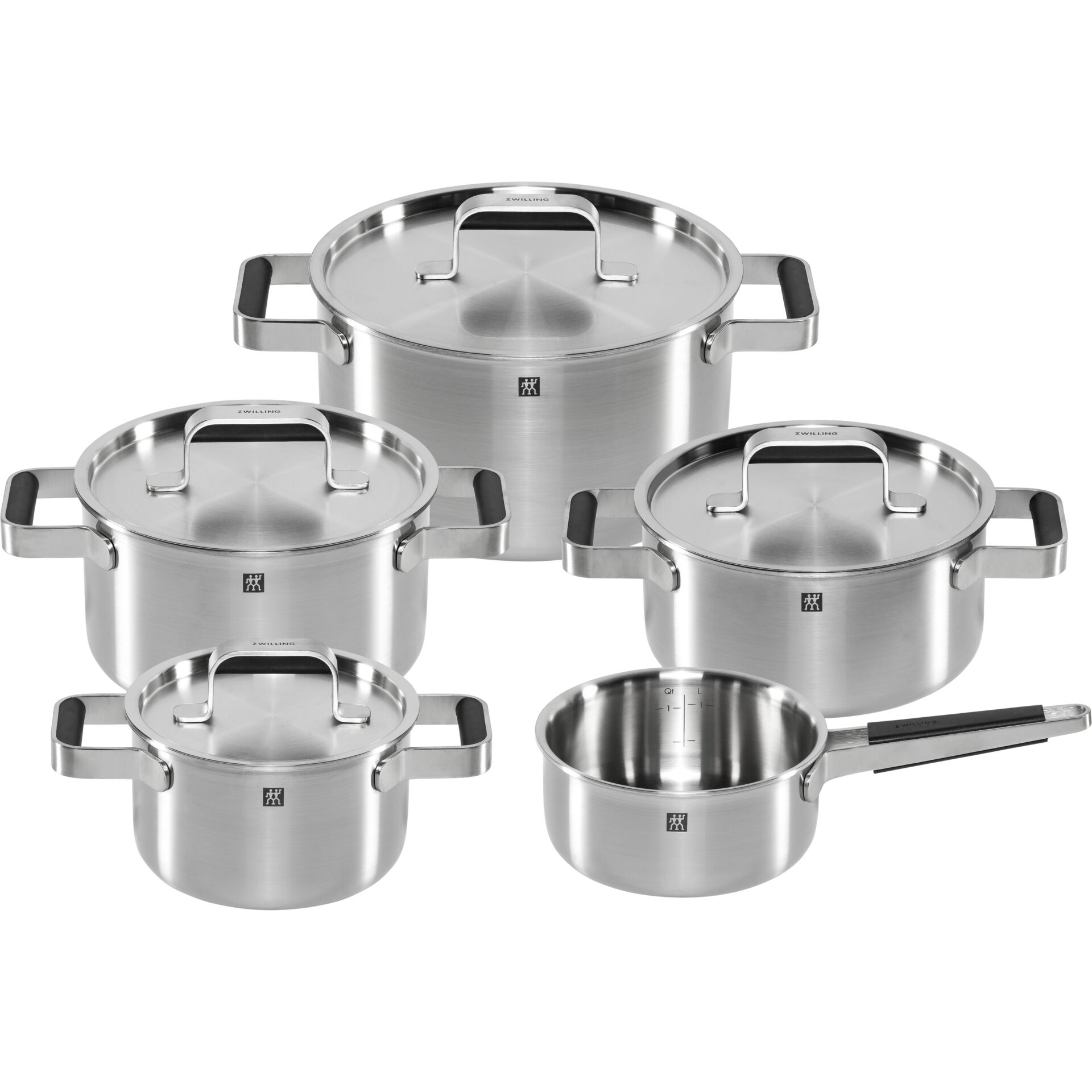 Kochtopf-Set, Edelstahl, Spülmaschinenfest, Deckel mit Griff, Große Pfanne