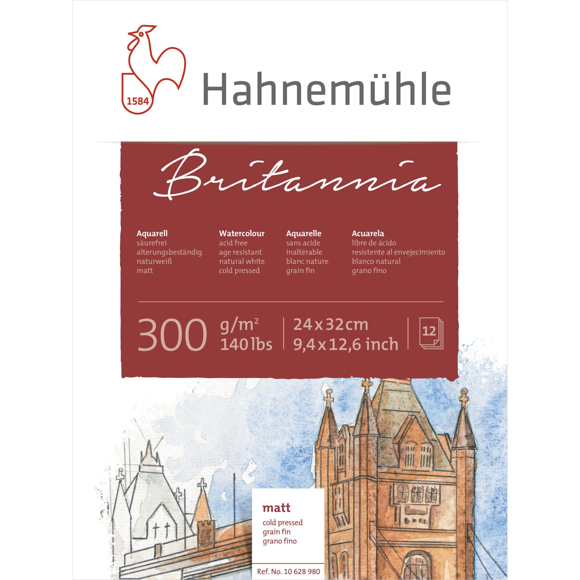 Hahnemühle Aquarellblock 12 Bl.  Britannia matt 24x32cm 300g