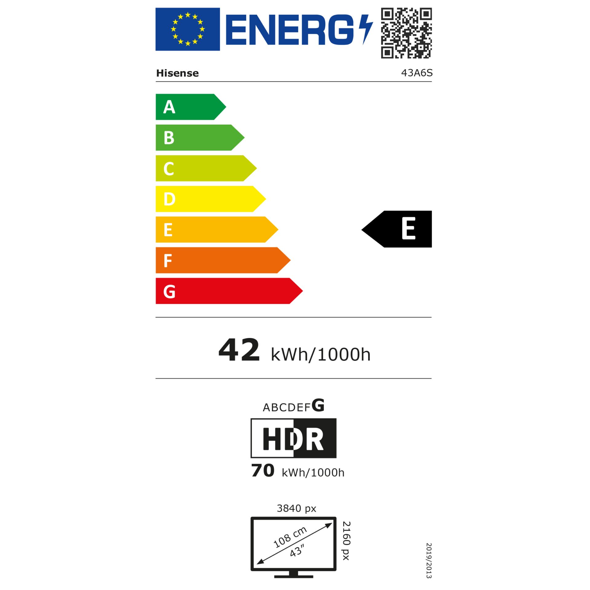 Energieverbrauch, 42 kWh/1000h, HDR, Monitor, Energiekennzeichnung E