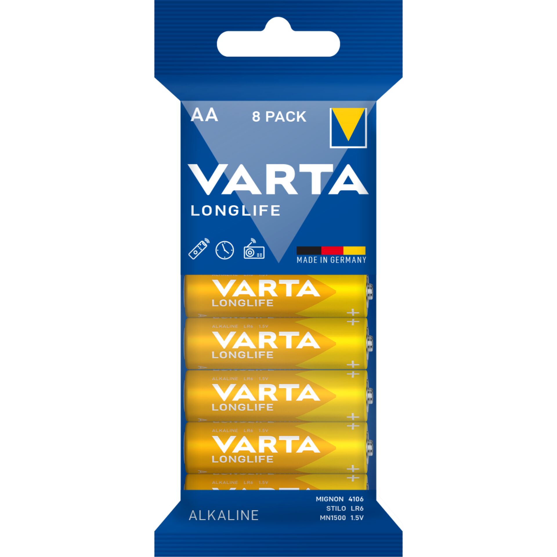 1x8 Varta Longlife AA LR 6  Folienverpackung