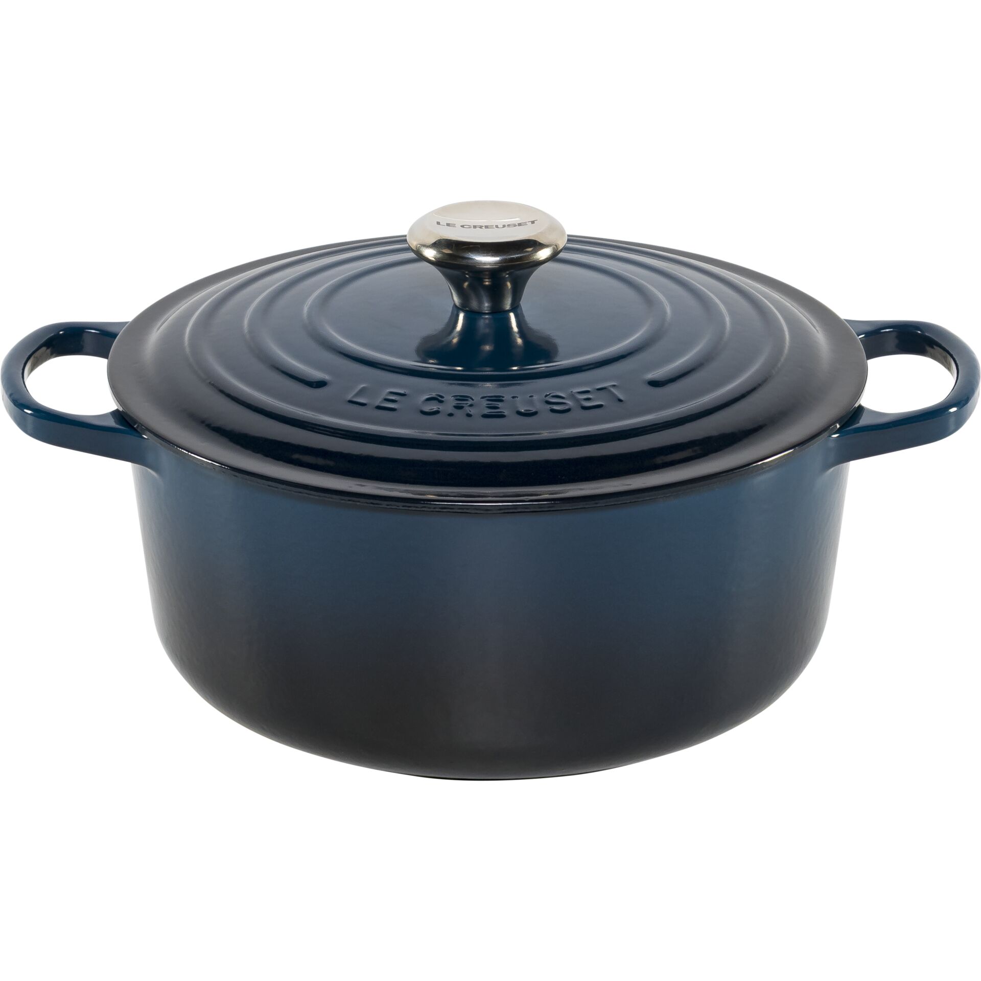 stew pot, casserole, cast iron, navy blue, lid