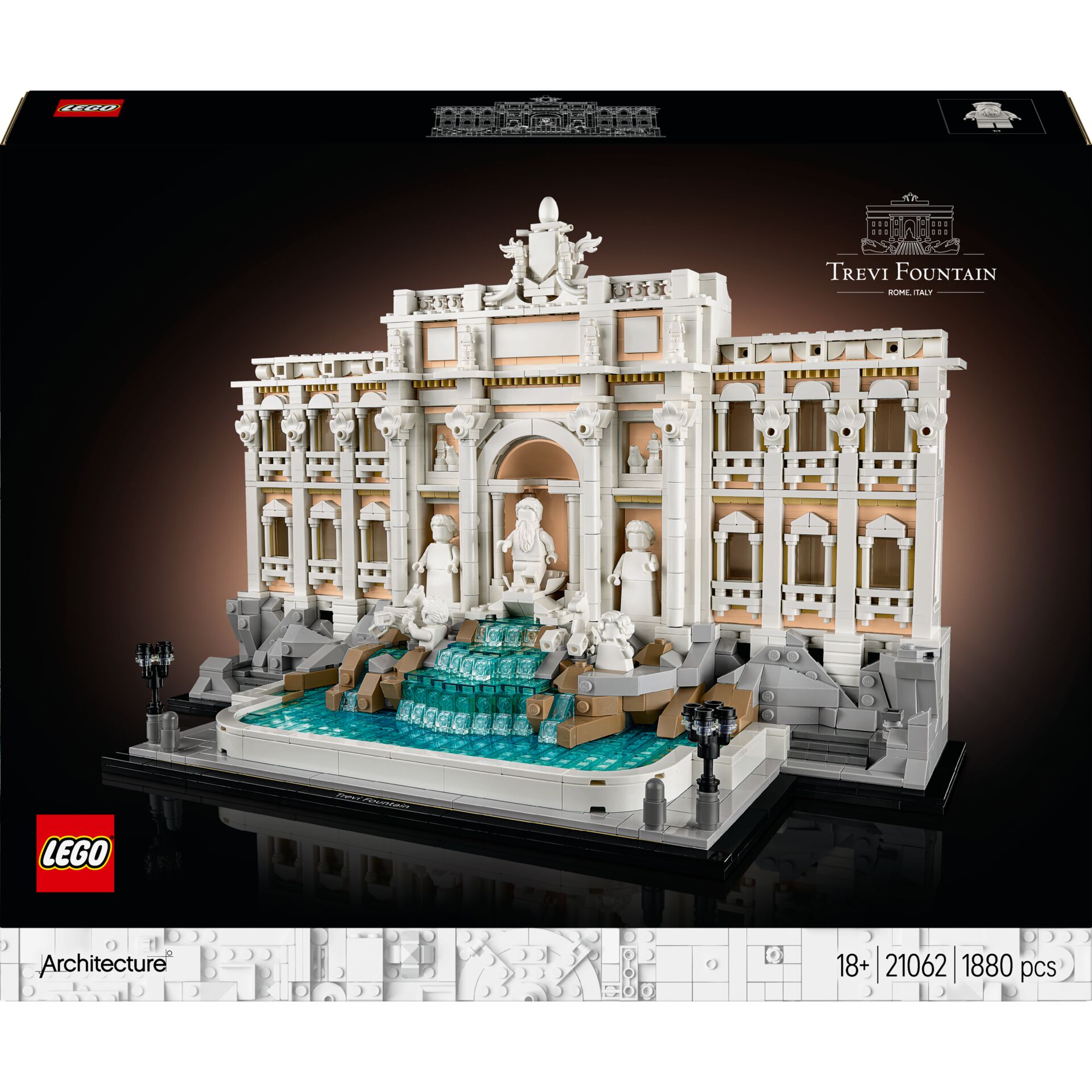 Lego Architecture, Trevi Fountain, Weißes Gebäude, Wasserfall-Treppen, Bauklotz-Modell