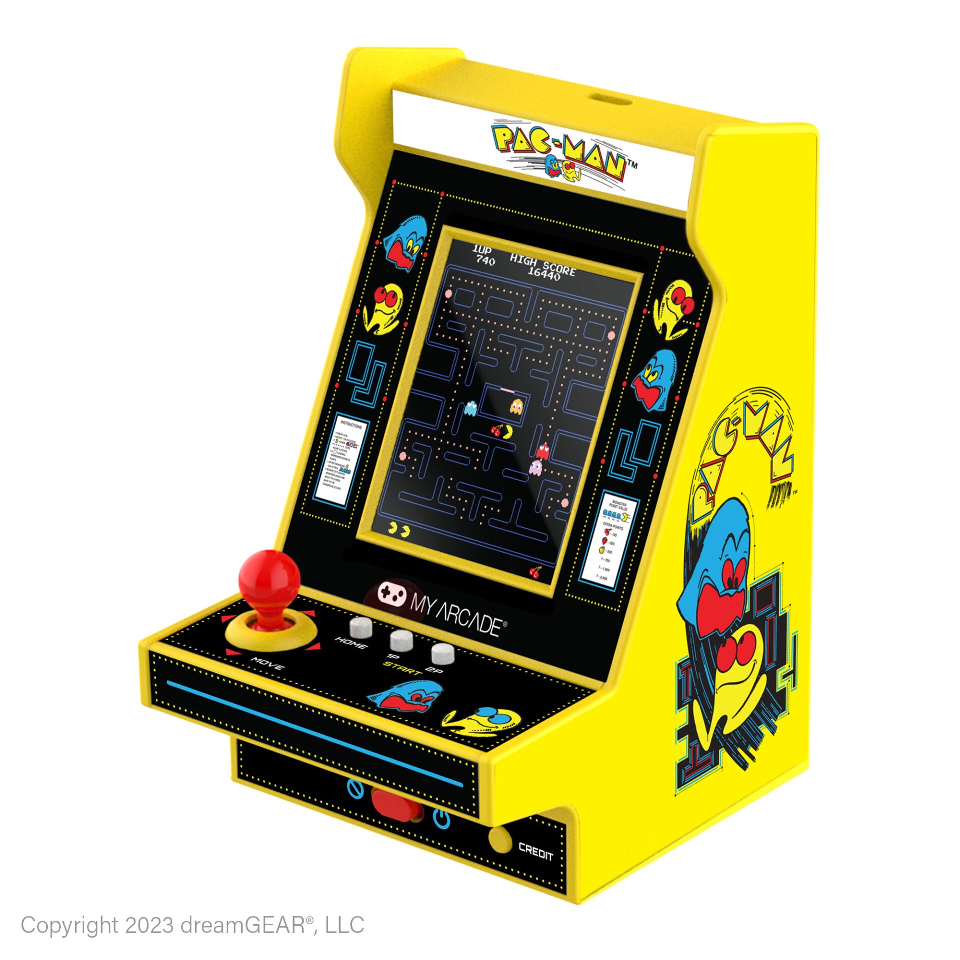 arcade cabinet, Pac-Man, Mini Arcade, gelbes Gehäuse, Joystickenspiel