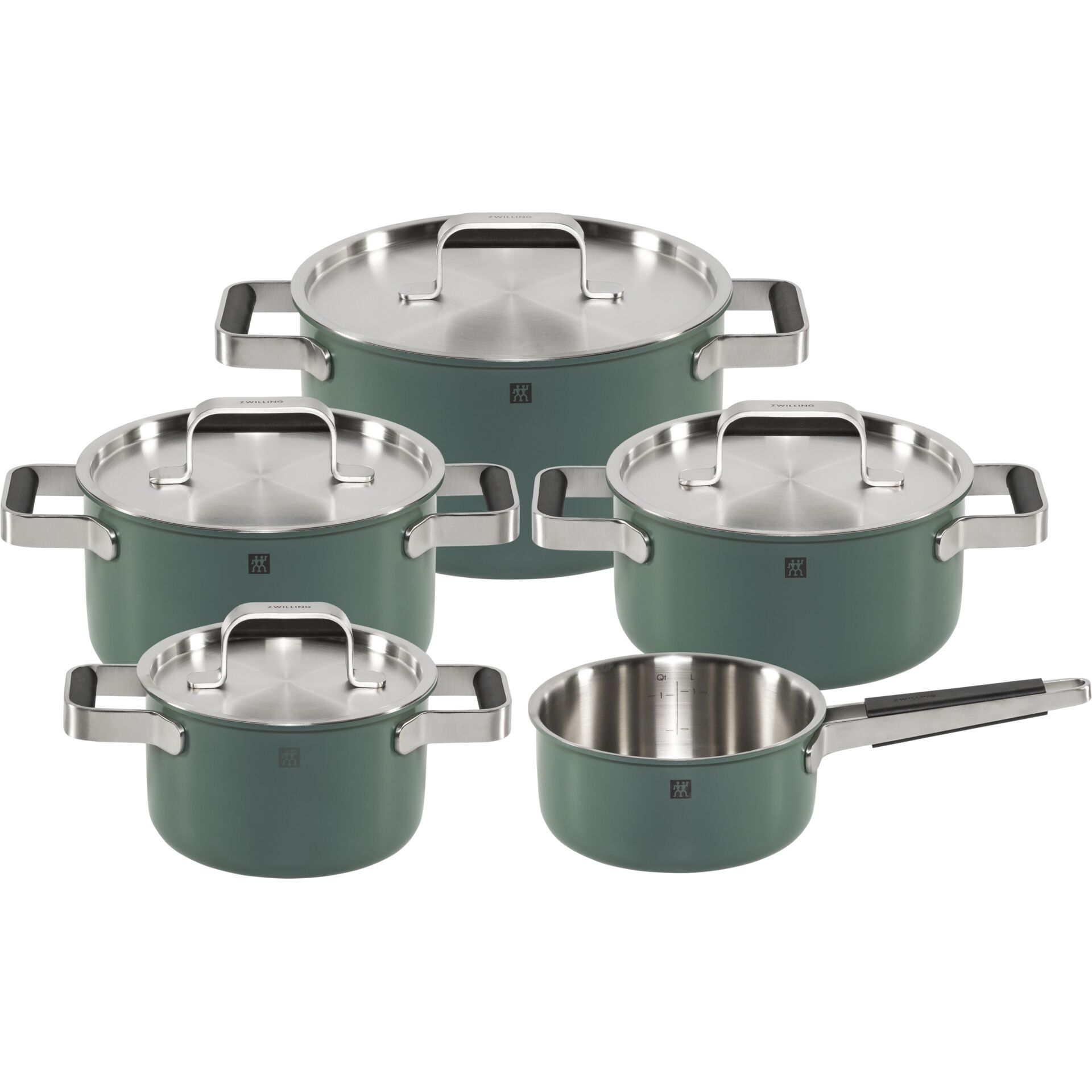 kochtopf-set, staubtopf, edelstahl, grün, 3-lagig