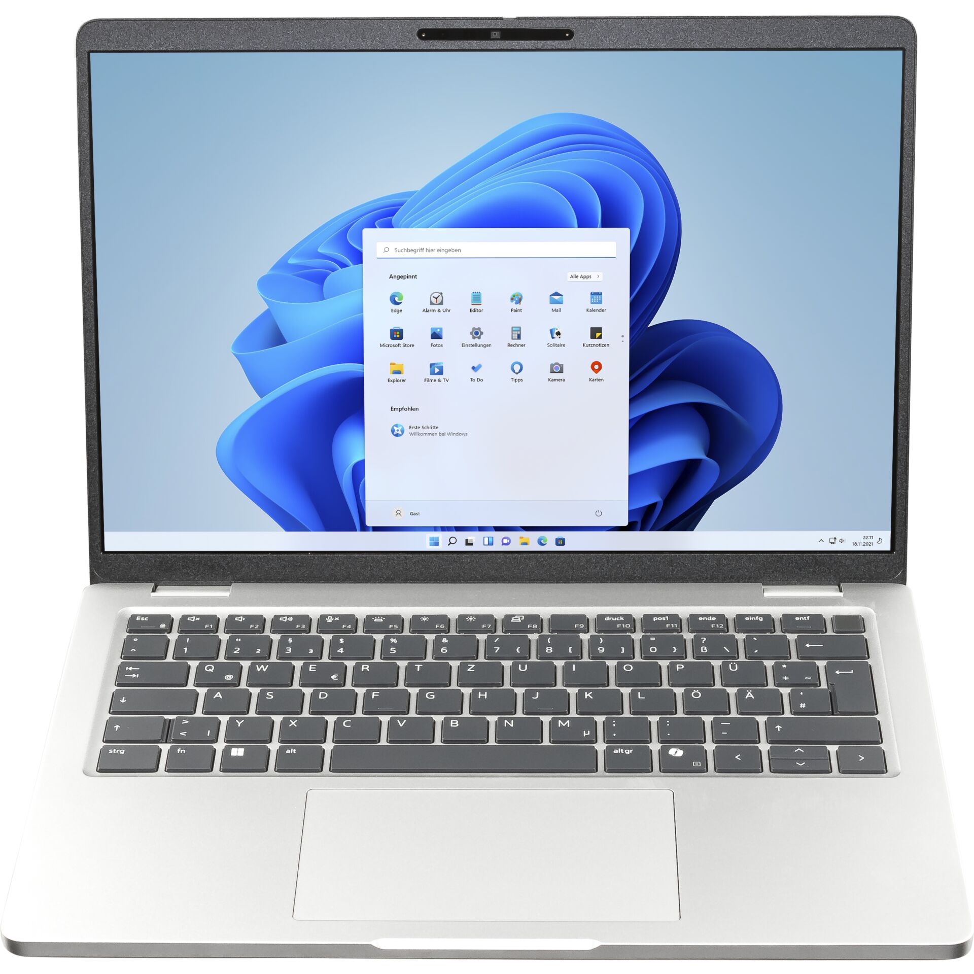 Laptop, Silber, Tastatur, Rahmenloses-Design, Windows-11