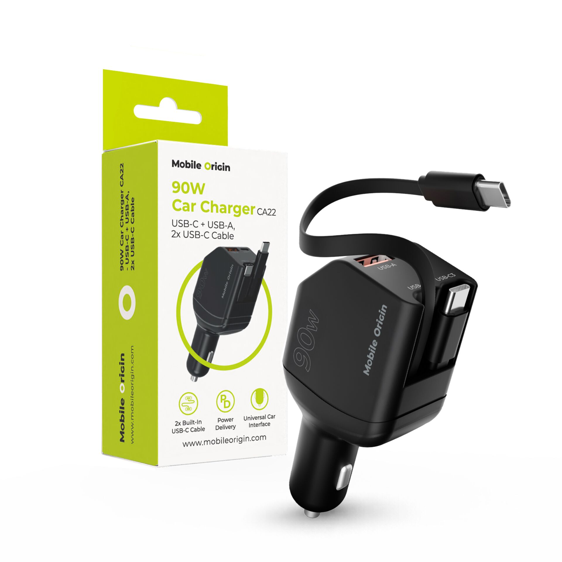 Ladegerät fürs Auto, 90W, USB-C, USB-A, Kfz-Adapter
