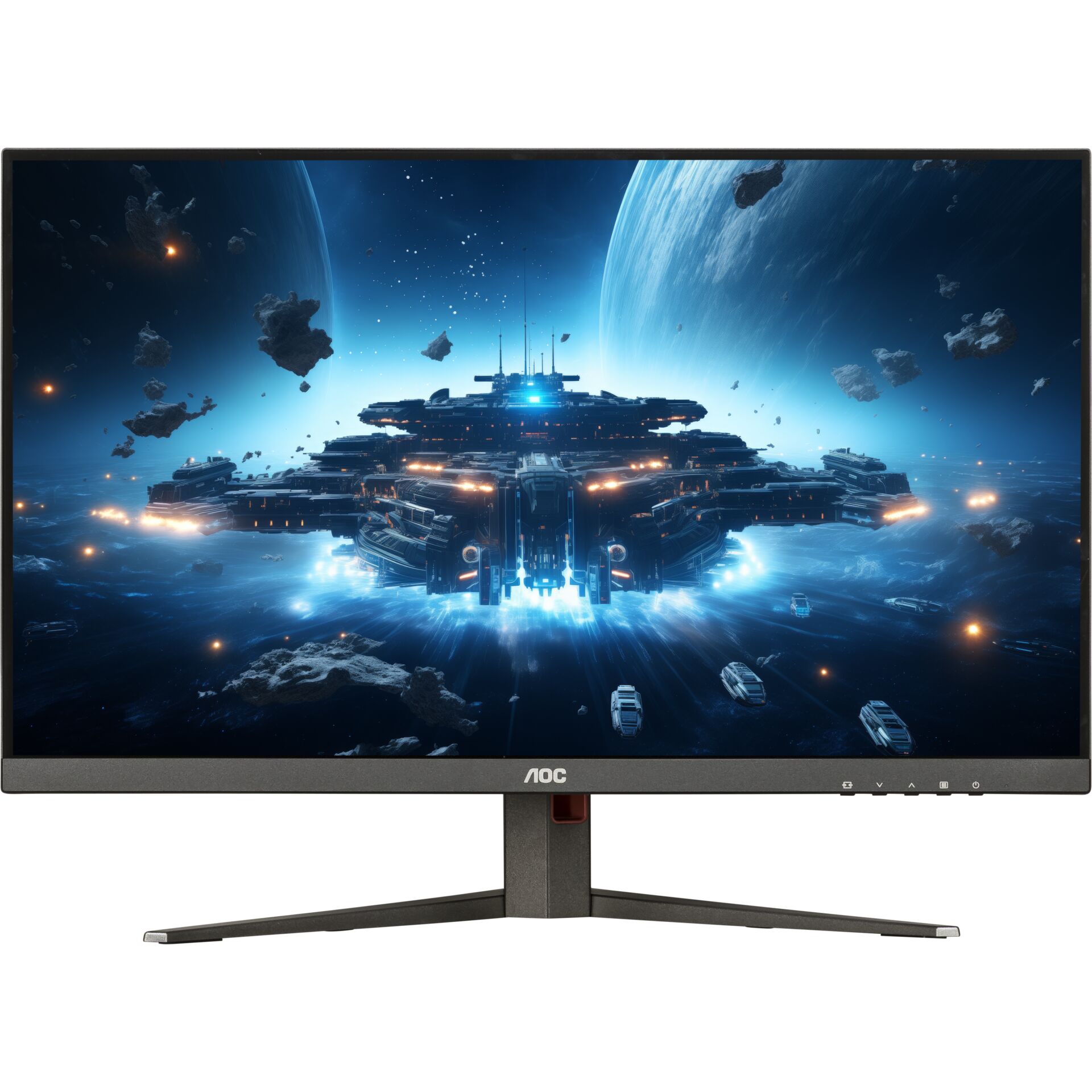 gaming monitor, LED display, 27 inch, ultra wide?, space scene