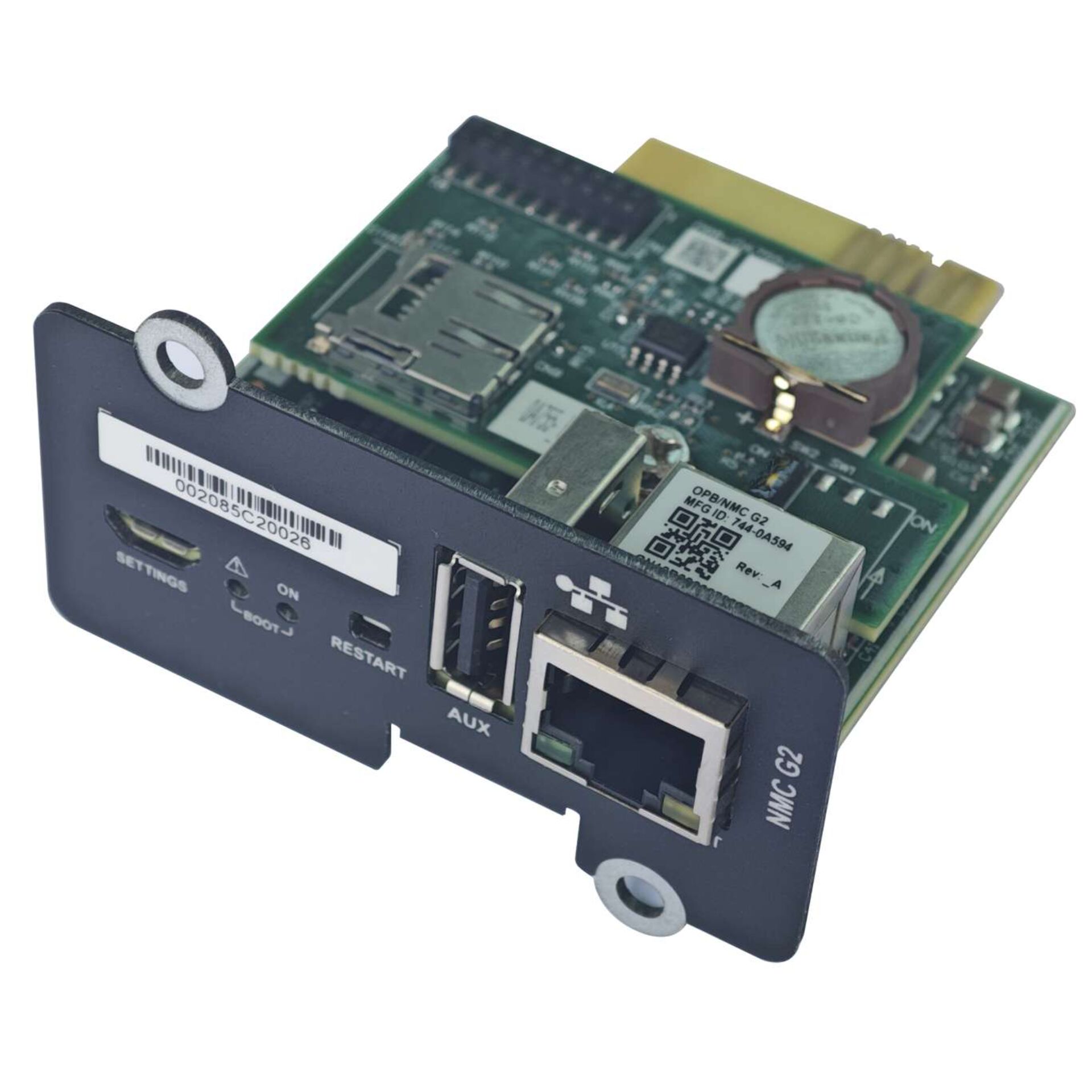 PCIe-Karte, USB-Port, RJ45 Ethernet, Knopfzellenbatterie, grüne Leiterplatte