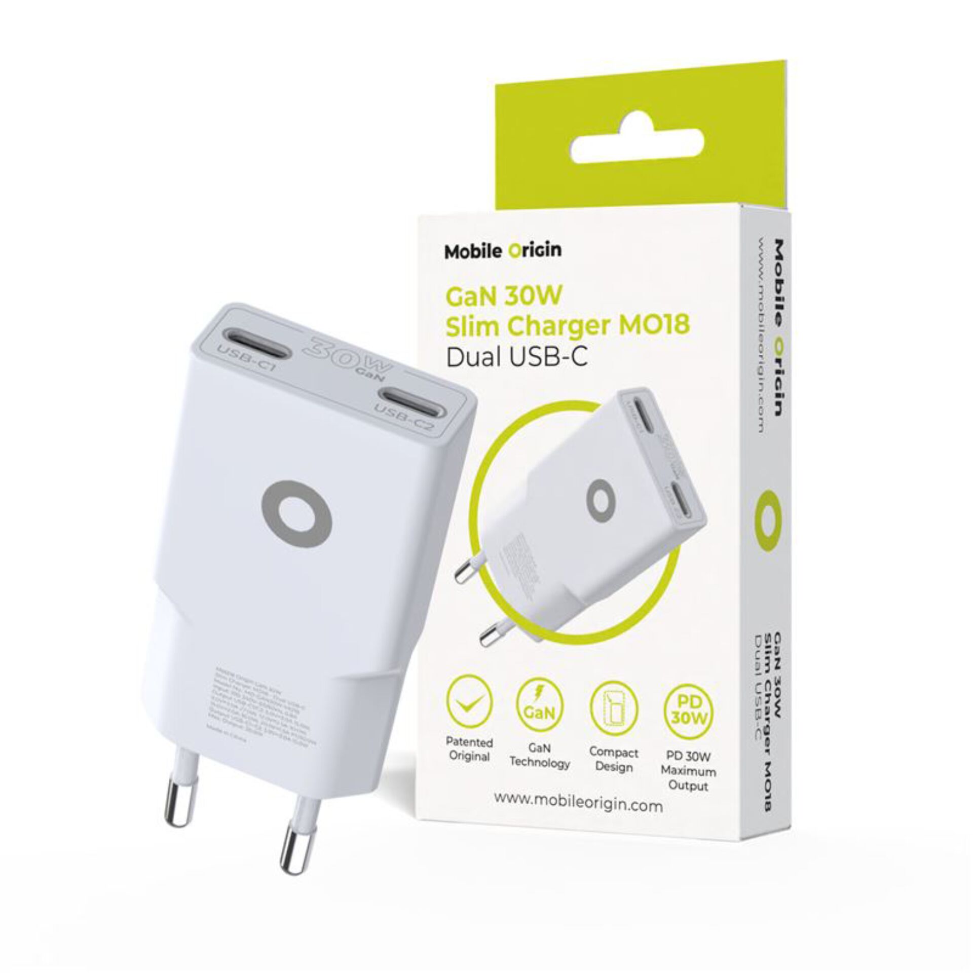 USB-C-Ladegerät, Dual USB-C, GaN-Ladegerät, 30W Ausgang, kompaktes Design