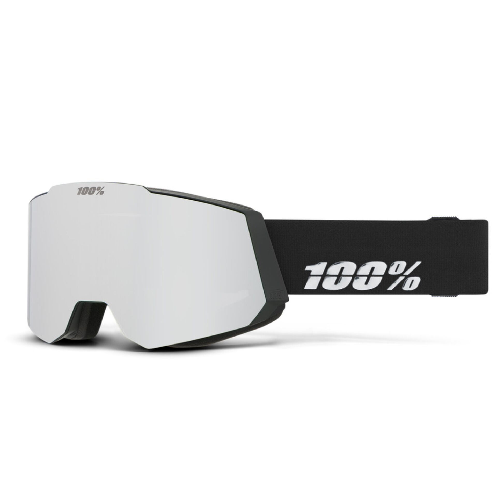 Skibrille, Schwarz, Weißes Glas, Gummi-Band, 100% Sicht