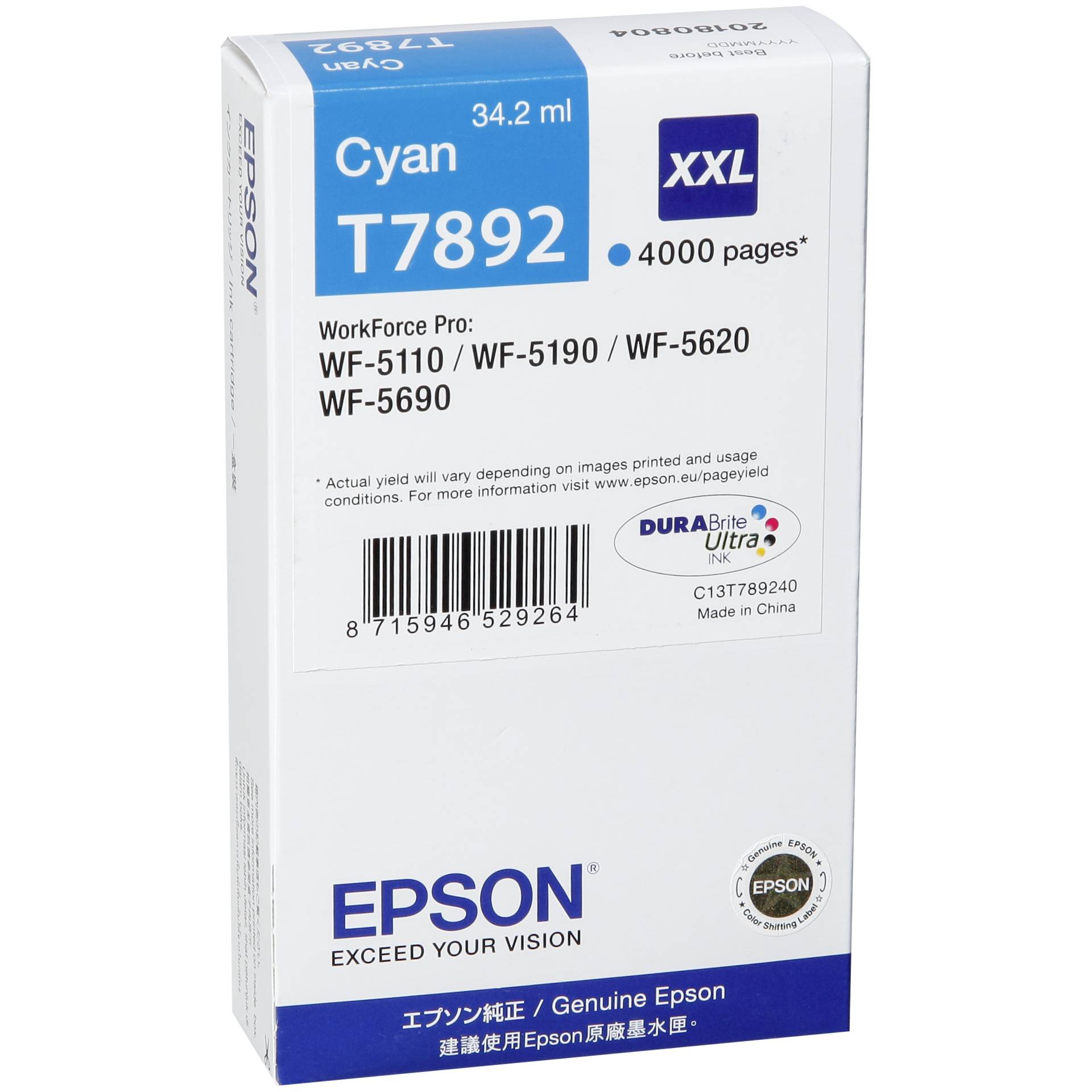 Epson DURABrite Ultra Ink XXL  Tintenpatrone cyan        T 7892