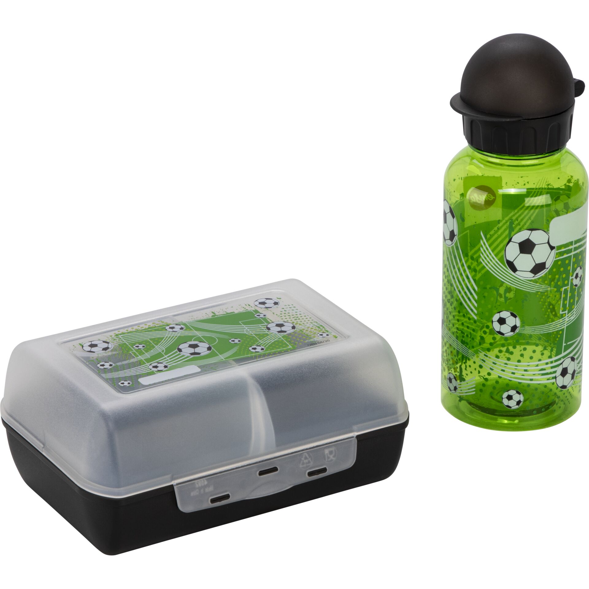 Trinkbox, Lunchbox, Sportmotiv, Fußballmuster, Trinkflasche