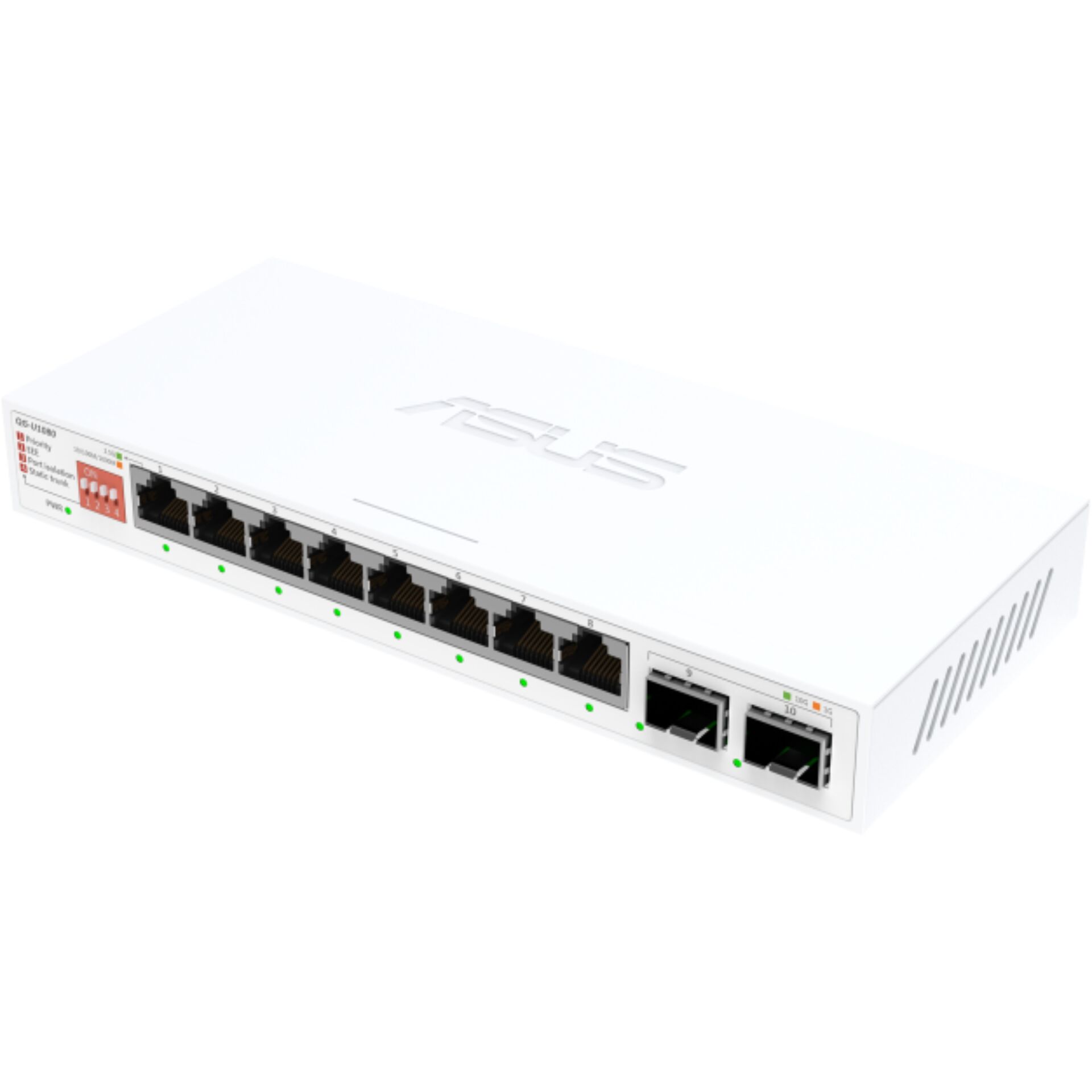 Netzwerk-Switch, 8 Ethernet-Ports, 2 SFP-Ports, Weißes Gehäuse, Desktop-Switch