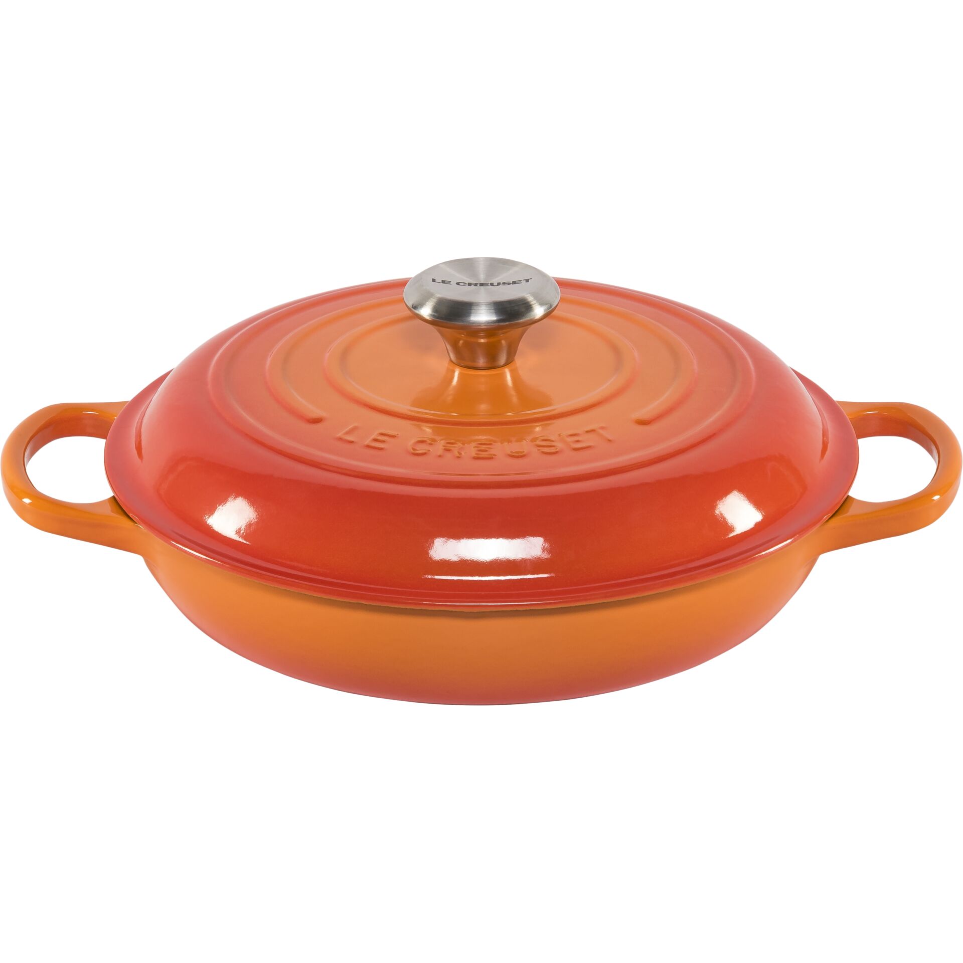 Staubpfanne, Gusseisen, Emailliert, Orangene Farbe, Deckelpfanne