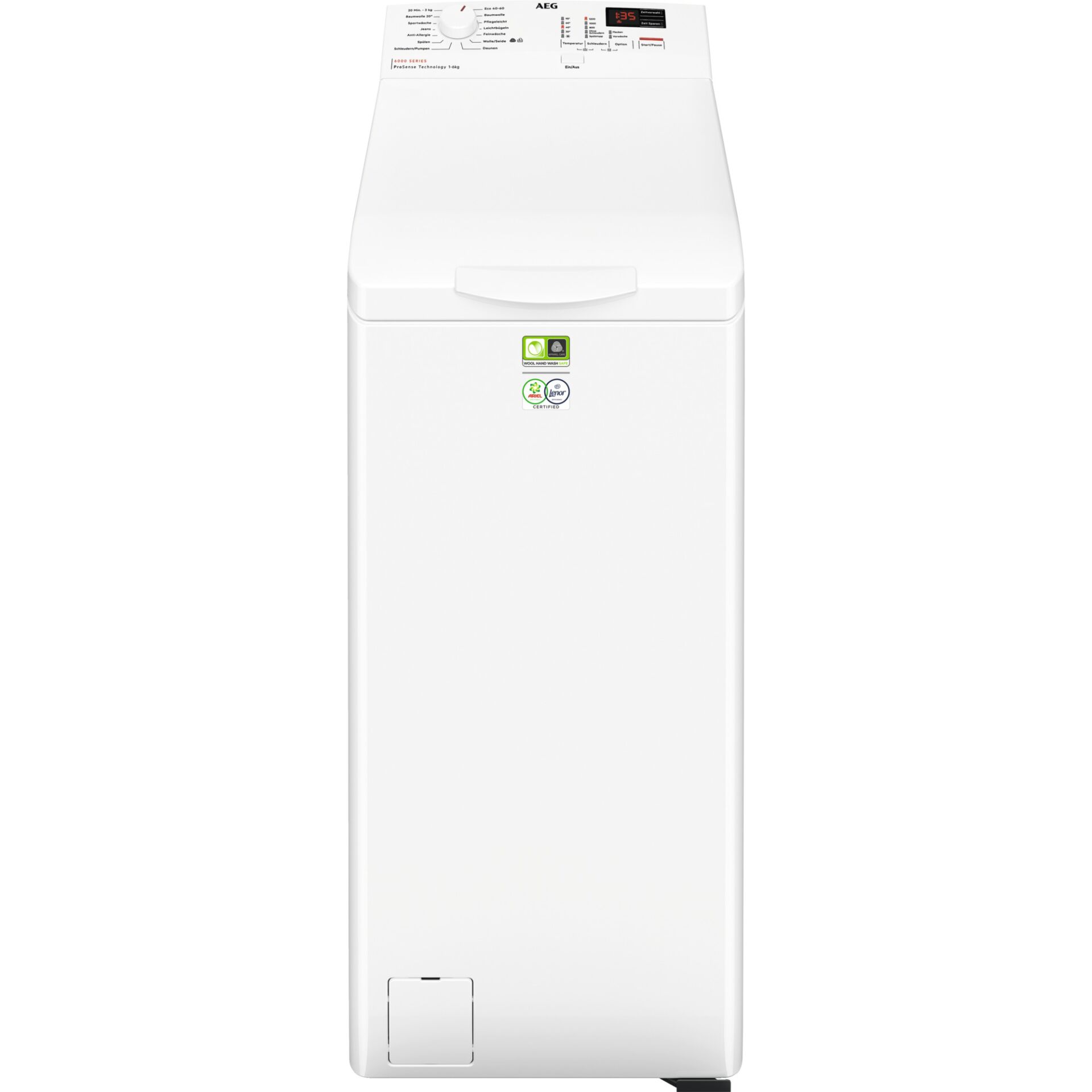 Waschmaschine, Top-Loader, Weiß, Knopfsteuerung, Energiespargerät