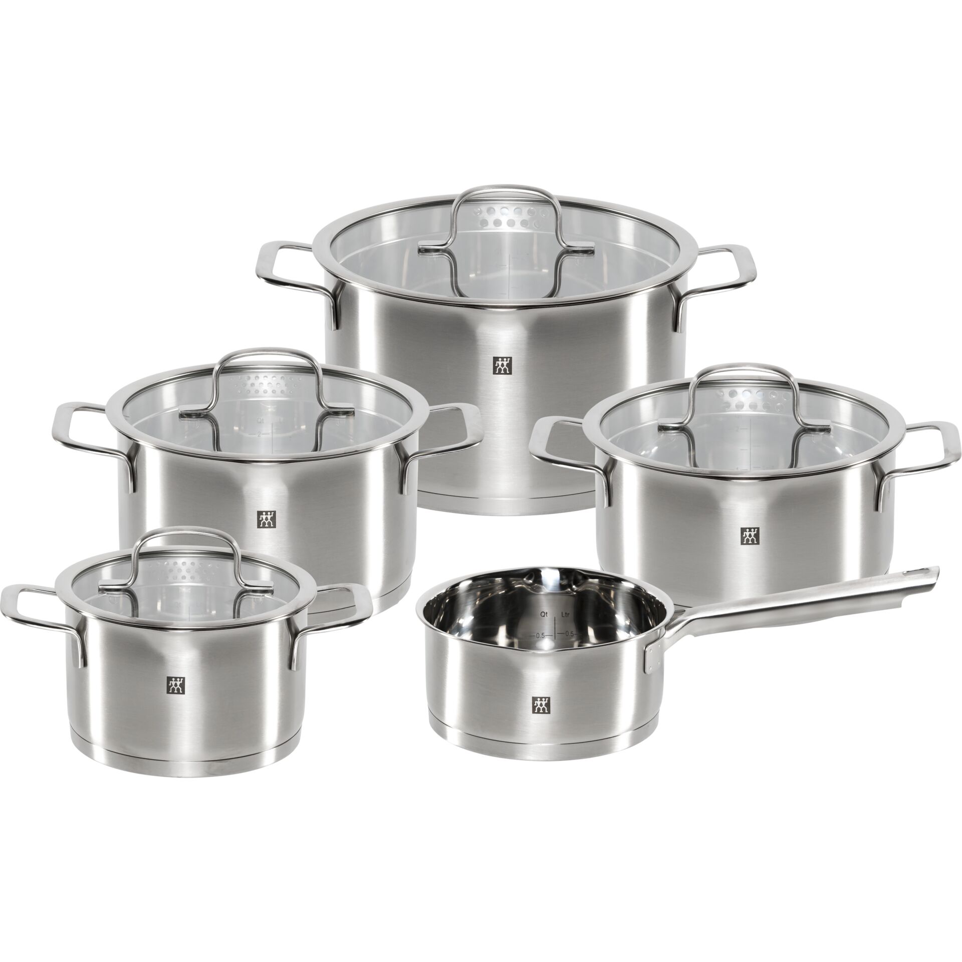 Topfset, Stahltopf, Edler Edelstahl, Glasdeckel, Kochtopfset