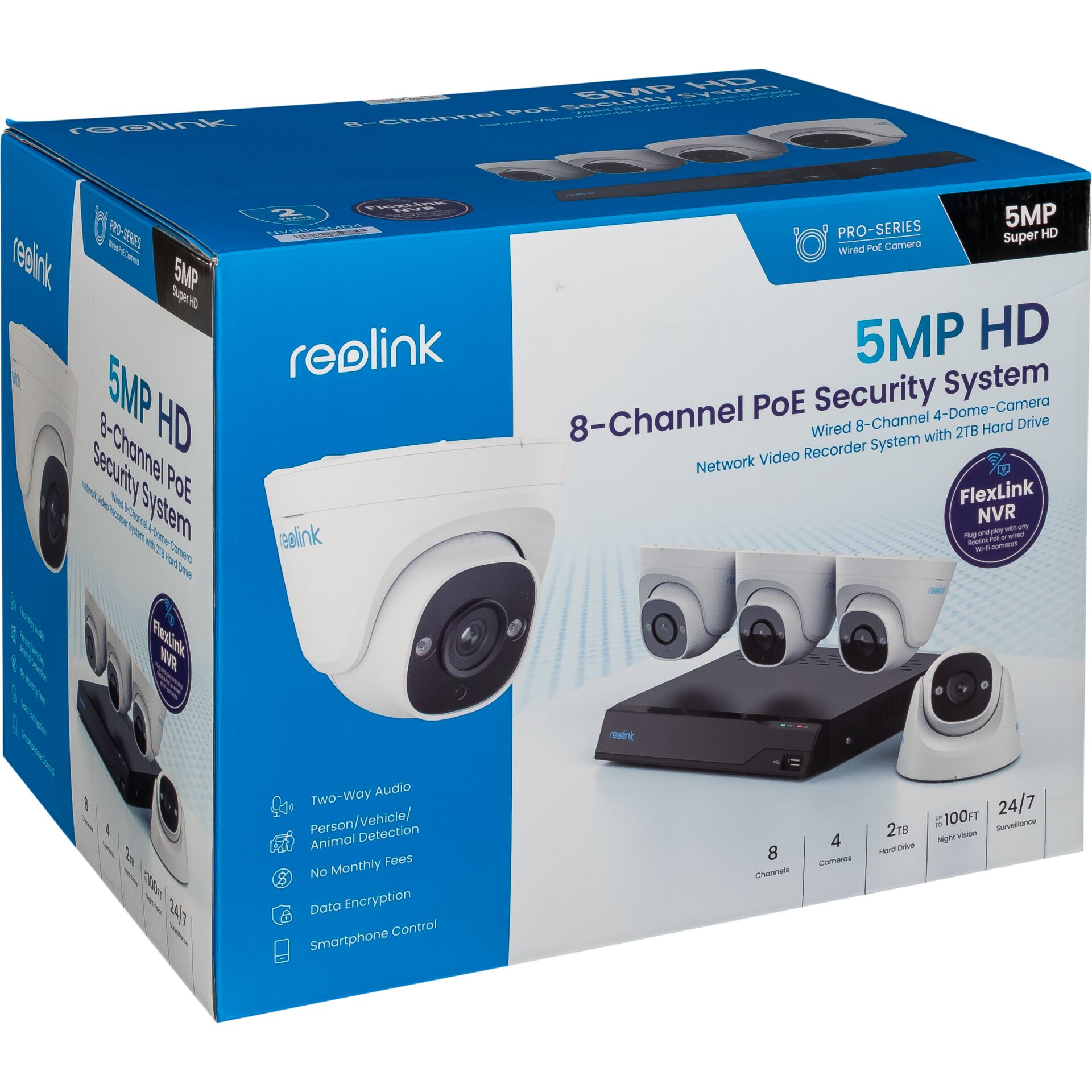 8-kanaliges, PoE, Sicherheitsystem, HD, Kameras, 5MP HD, 8-Kanäle, PoE, Sicherheitsystem, Dome-Kamera