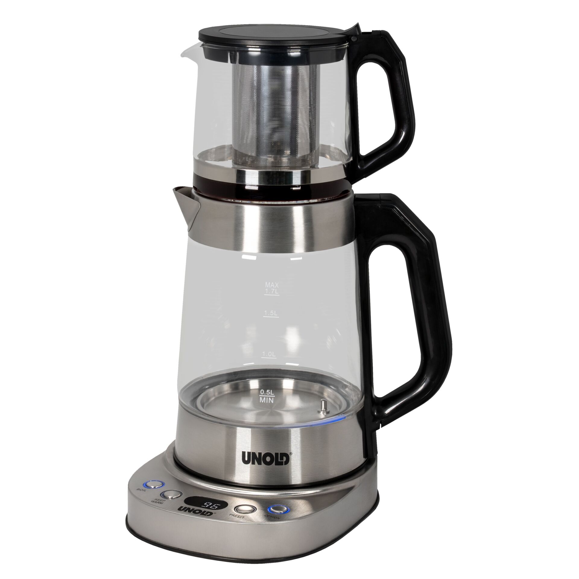 Kaffee-Kocher, Elektrischer Kaffeekocher, Glasbehälter, Stahl/Metall, Filter-Kaffeemaschine