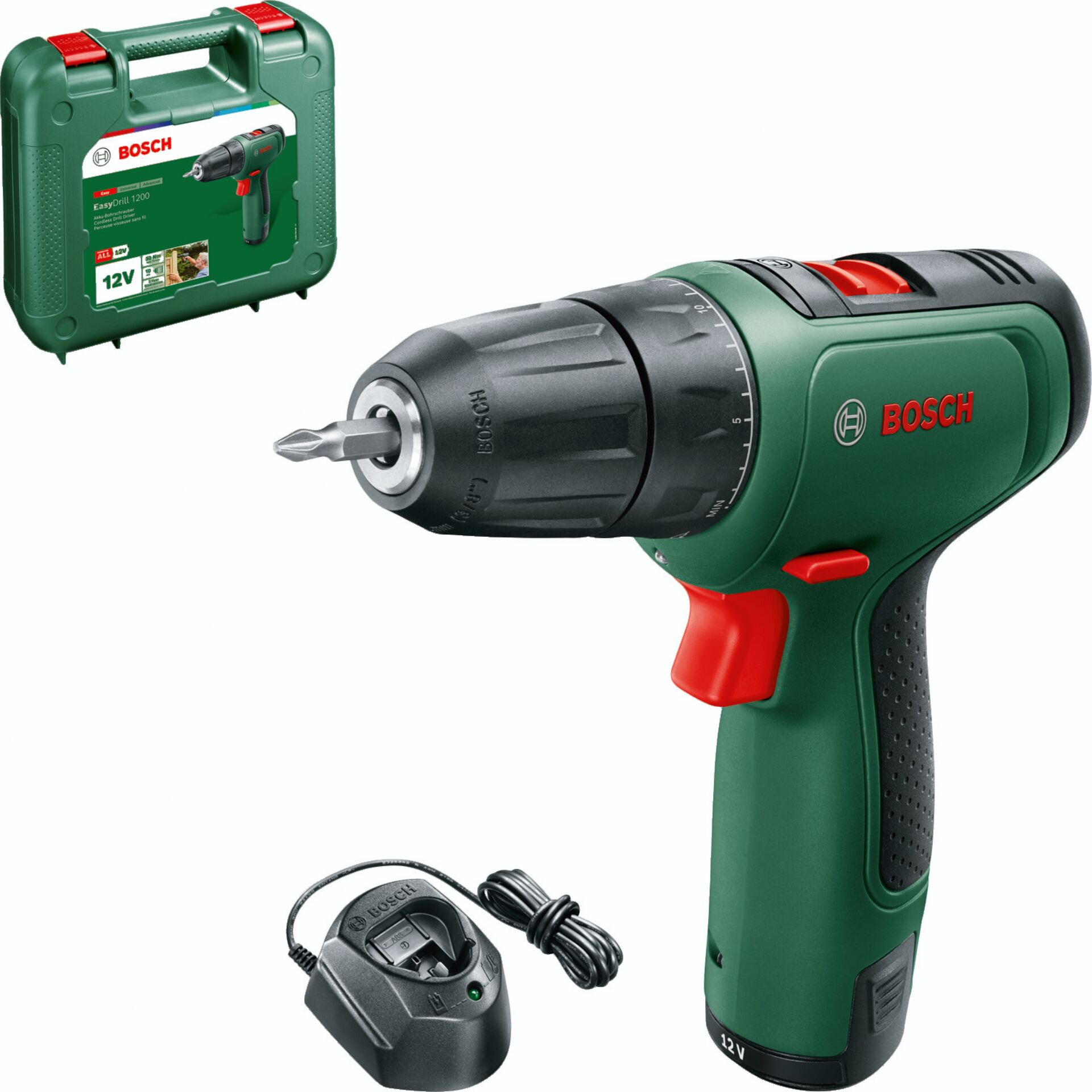 Akkuschrauber, Drahtlos, 12V, Grün, Schwarz-rot