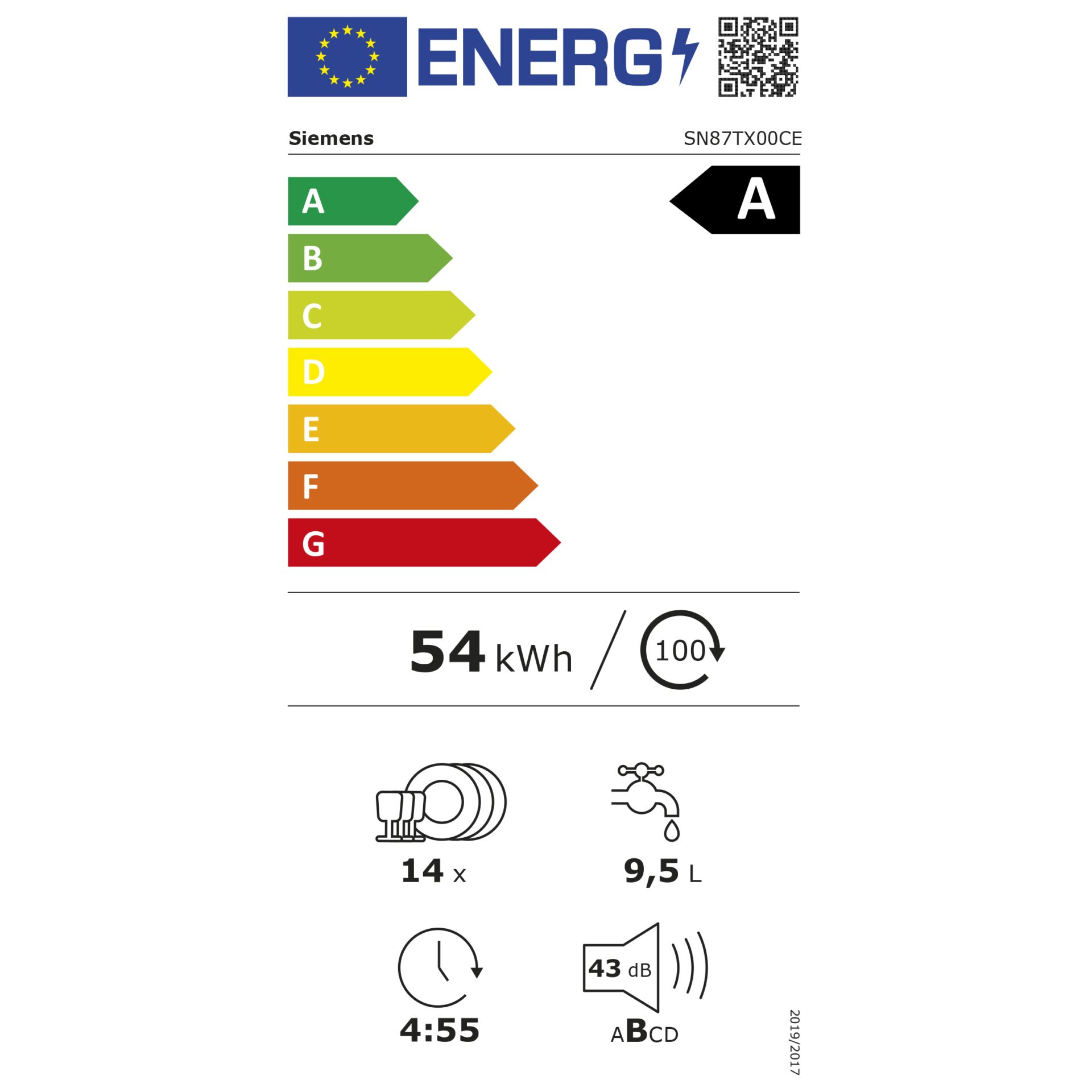 Kühlschrank, 54 kWh, A+, Energieetikett, 14 Teile