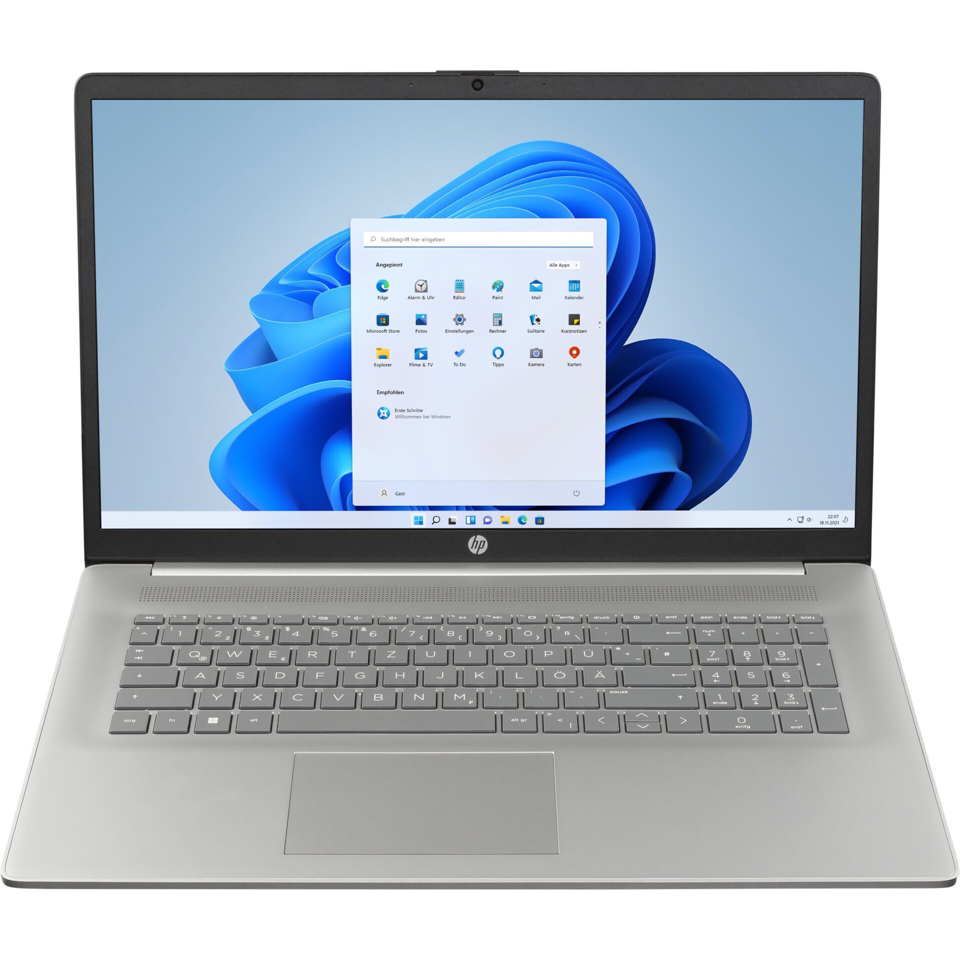 laptop, HP, silber, Tastatur, Windows