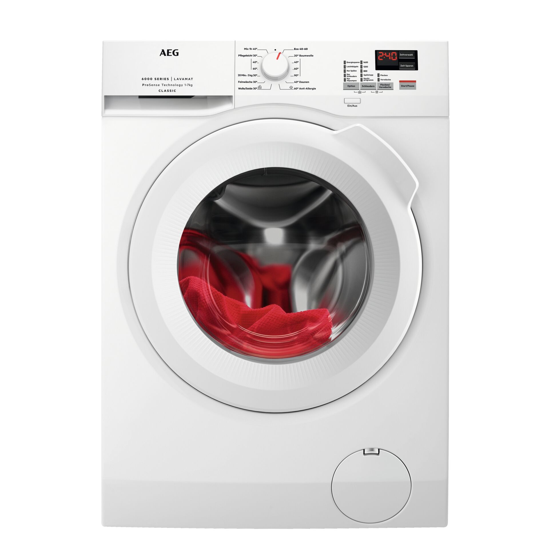Waschmaschine, Frontlader, Weiß, Glasfenster, Rot