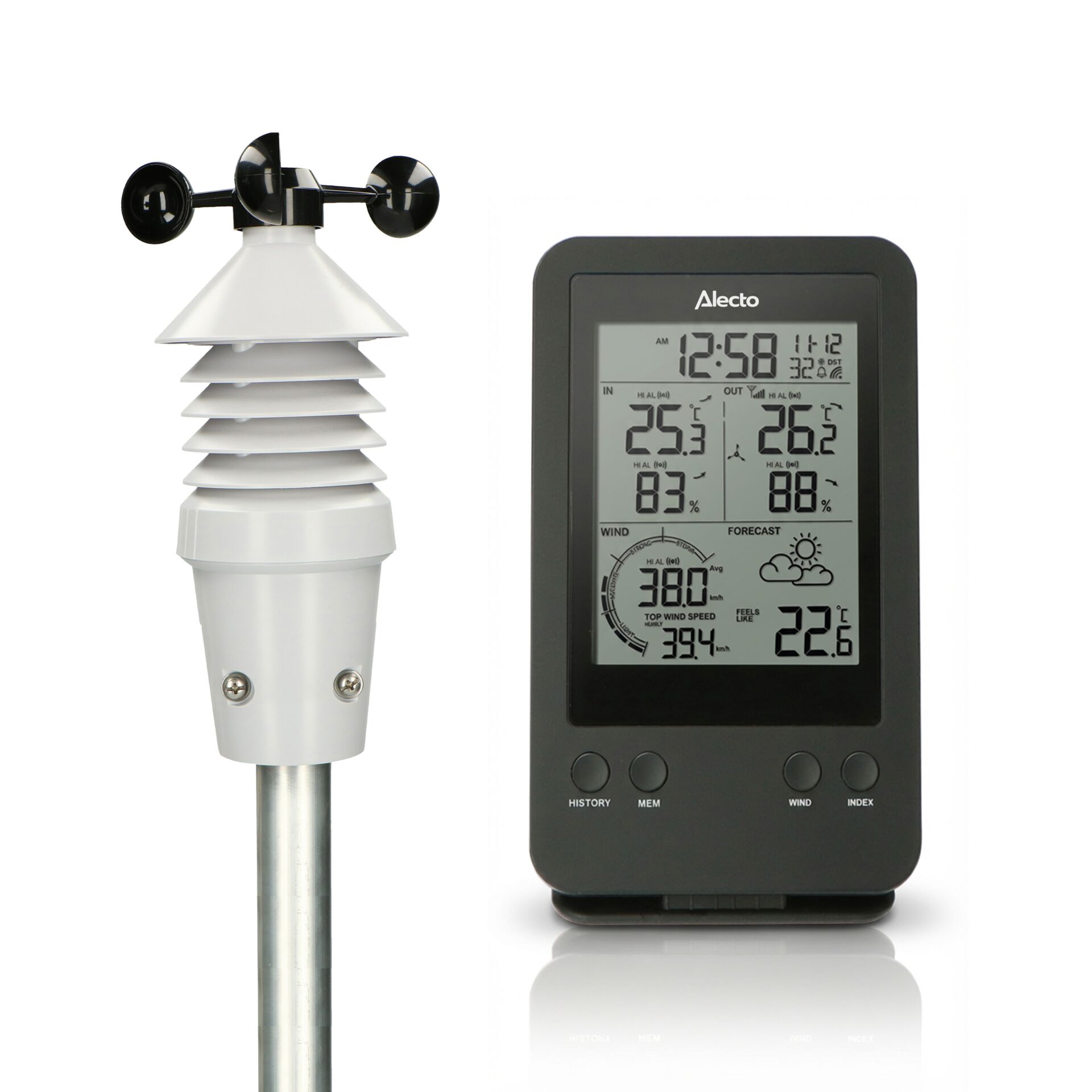 Wetterstation, Wetterdisplay, Hitzesensor, Thermometer, Anemometer