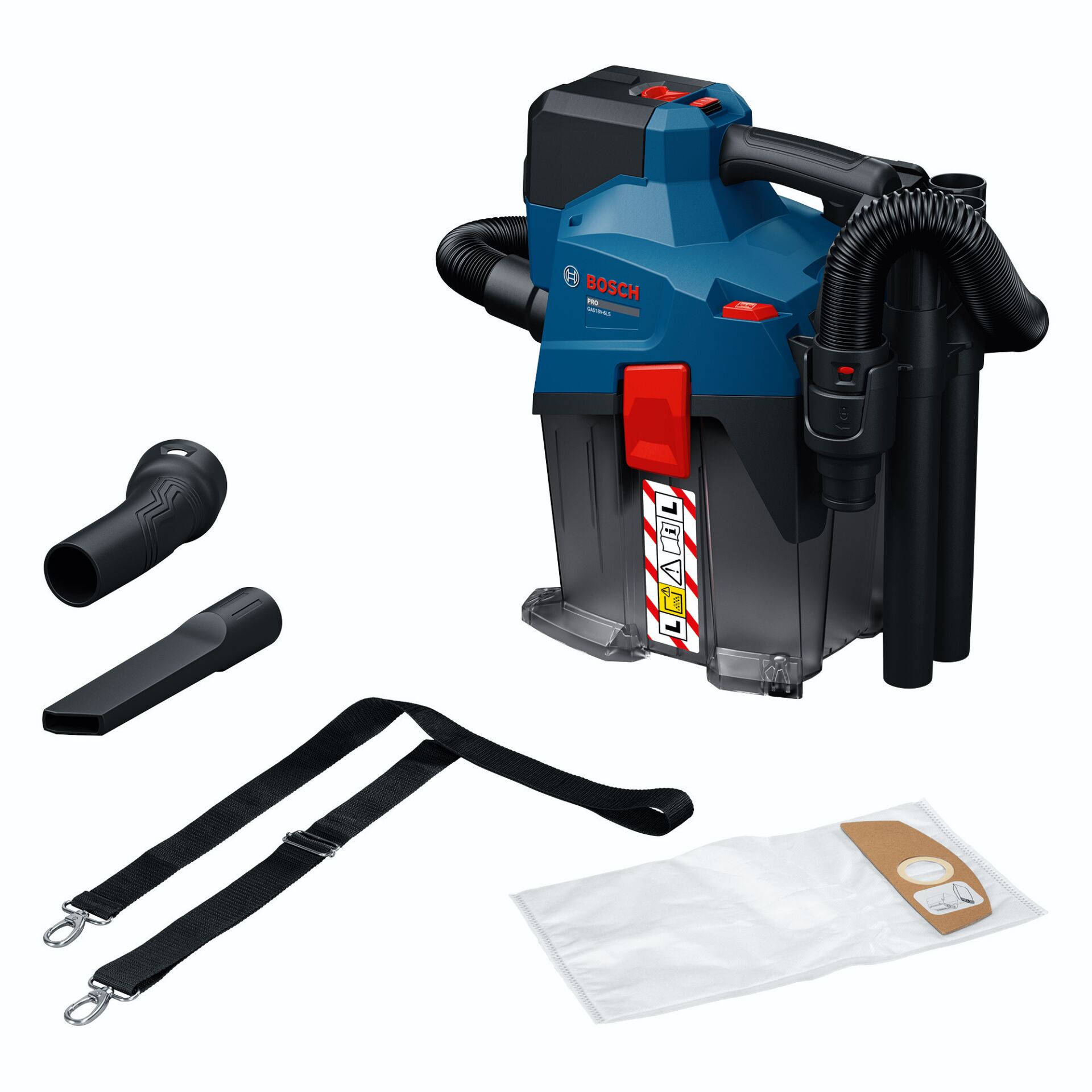 Akku-Sauger, Profi Staubsauger, Handschlaufe, Filterbeutel, Blaue Maschine
