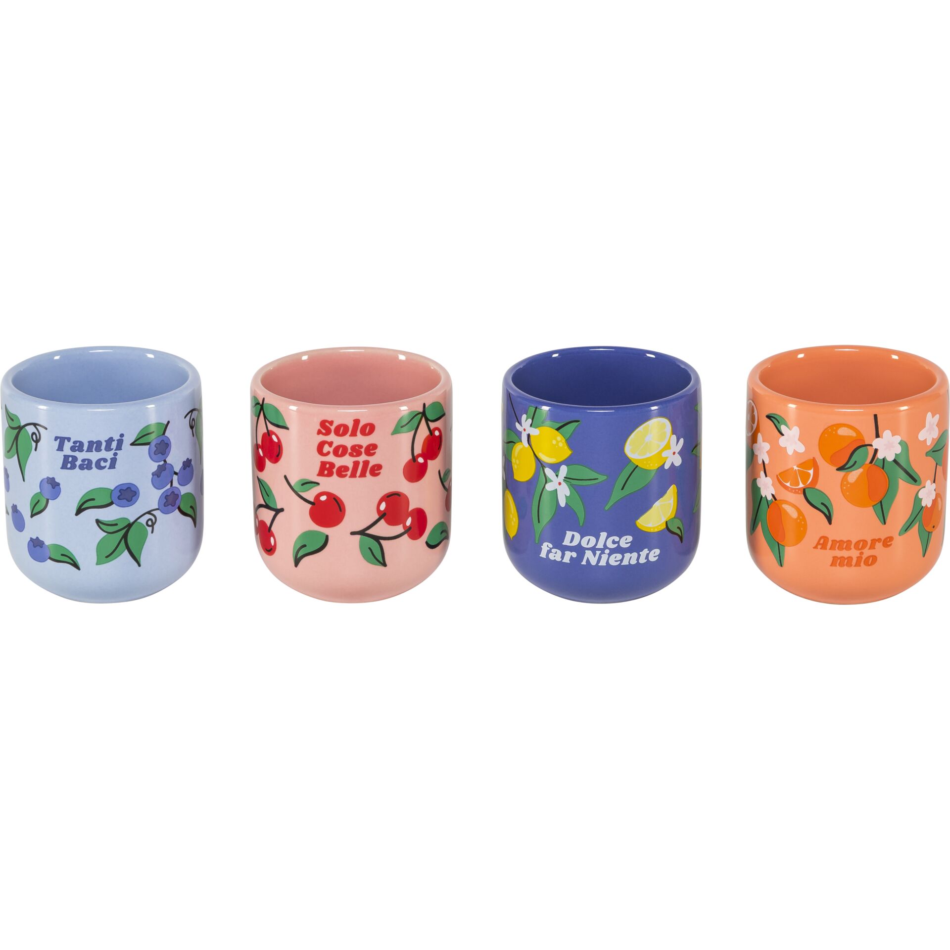 Becher, Tassen, Becherset, Fruchtmuster, Bunte Keramik